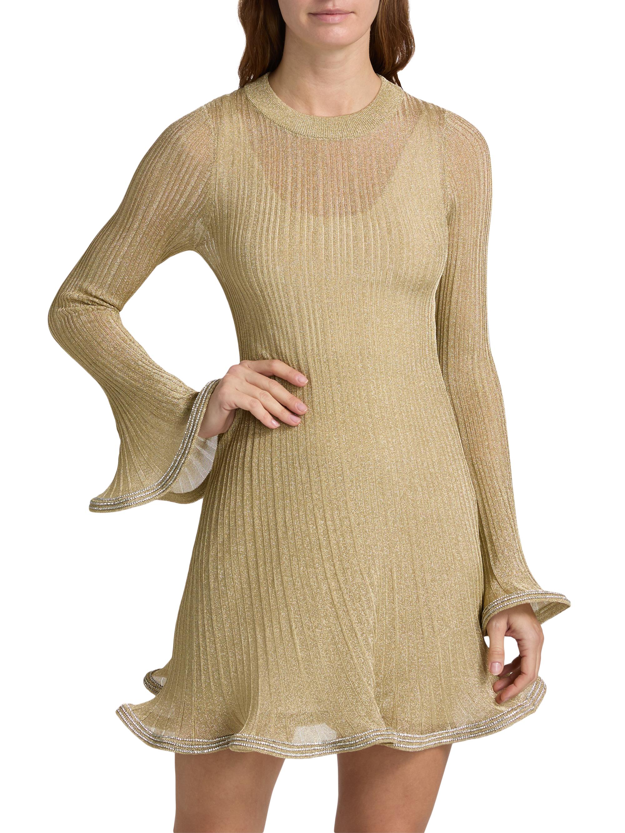 SIMKHAI Zelda Metallic Flared Hem Rib-Knit Minidress | Saks Fifth