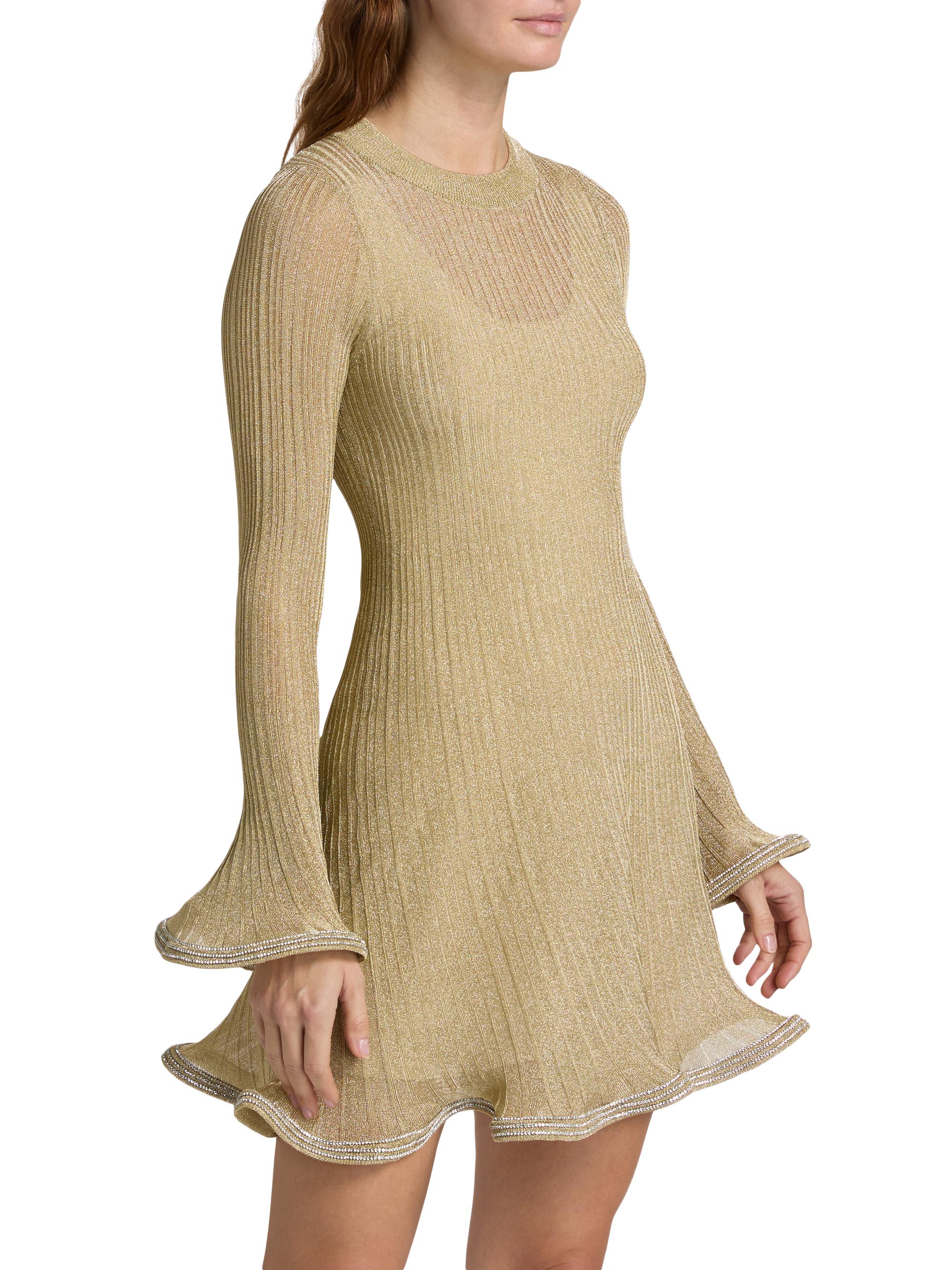 SIMKHAI Zelda Metallic Flared Hem Rib-Knit Minidress | Saks Fifth