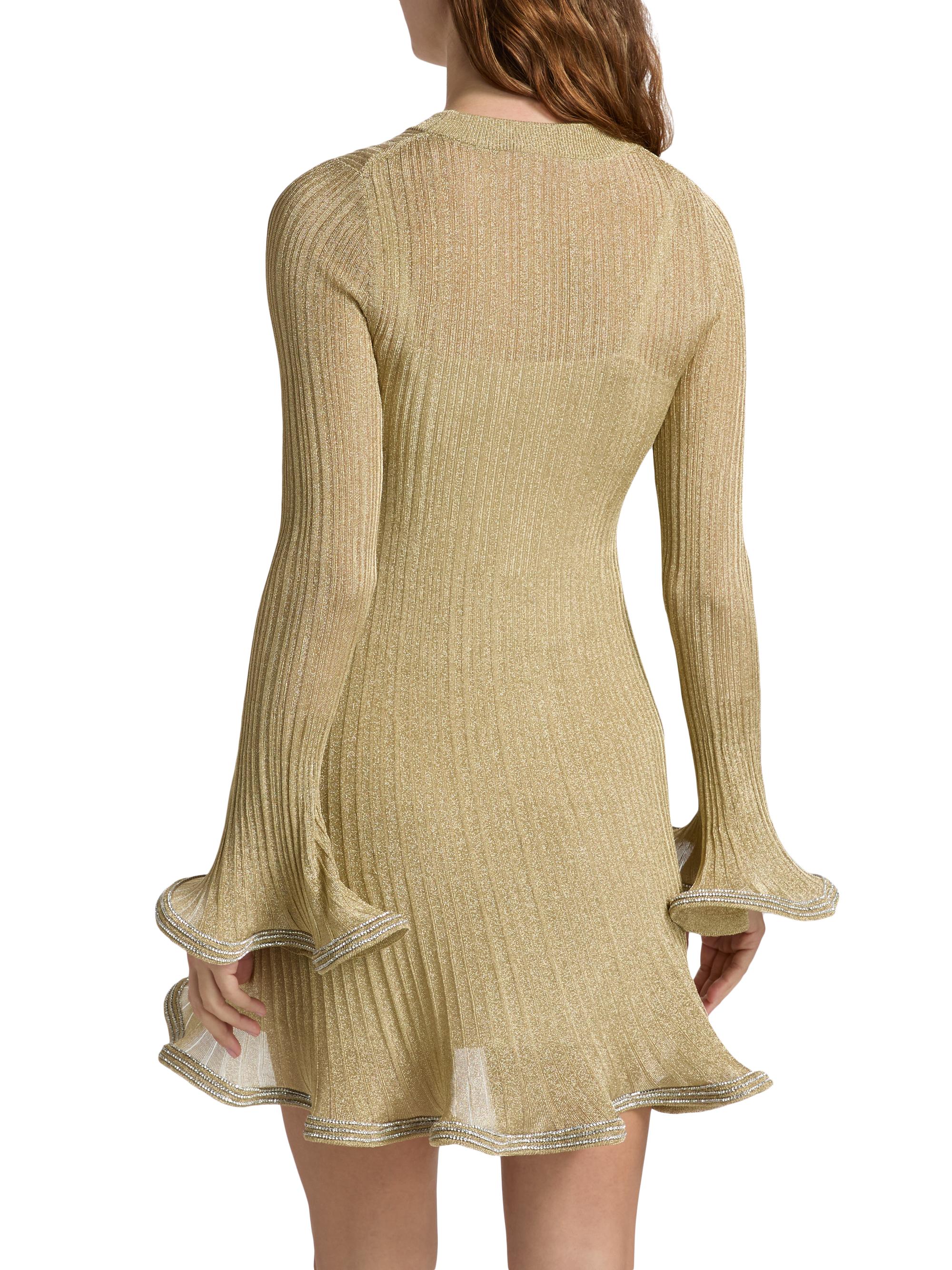 SIMKHAI Zelda Metallic Flared Hem Rib-Knit Minidress | Saks Fifth