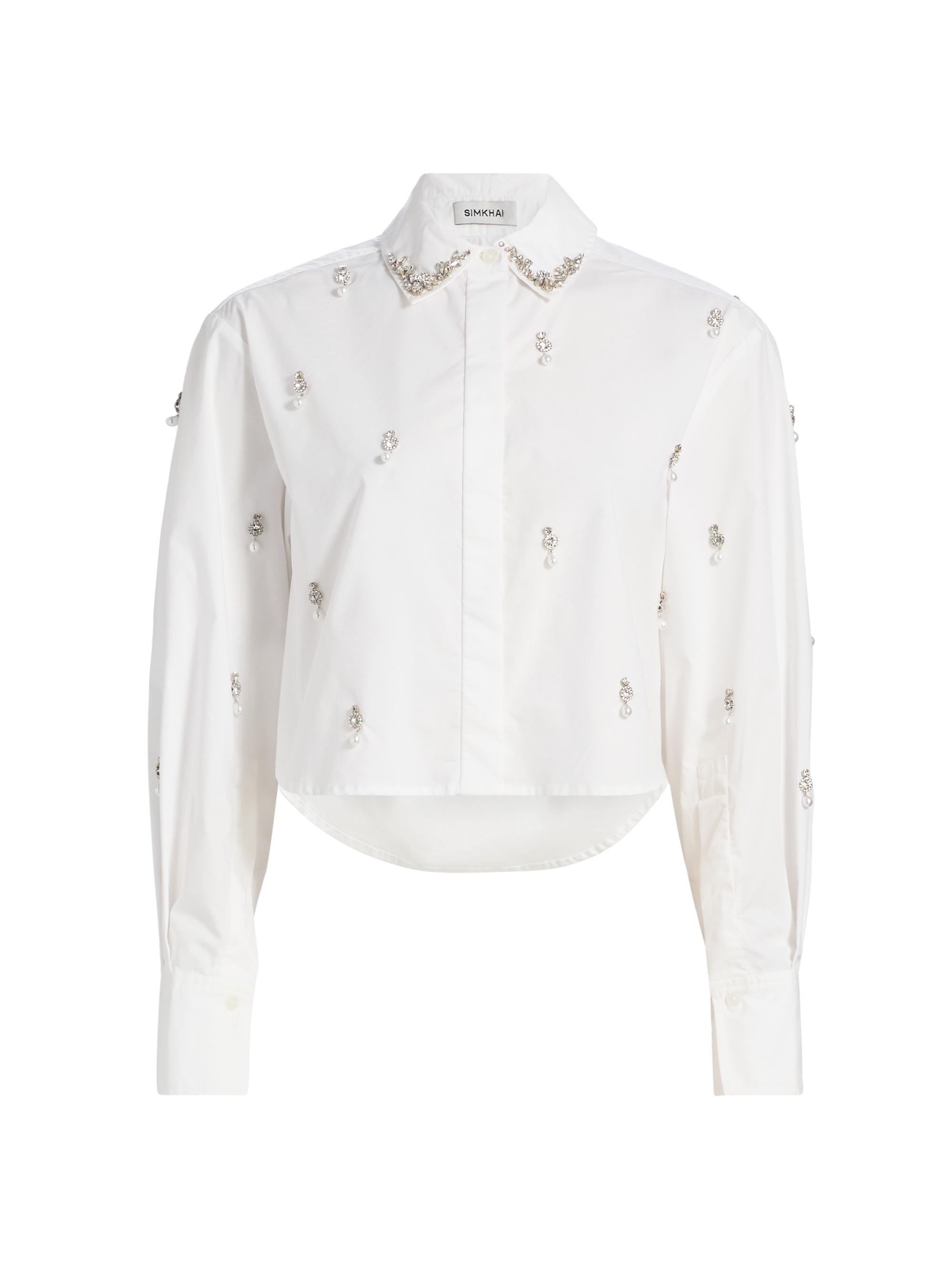 SIMKHAI Women's Renata Embellished Crop Shirt - White