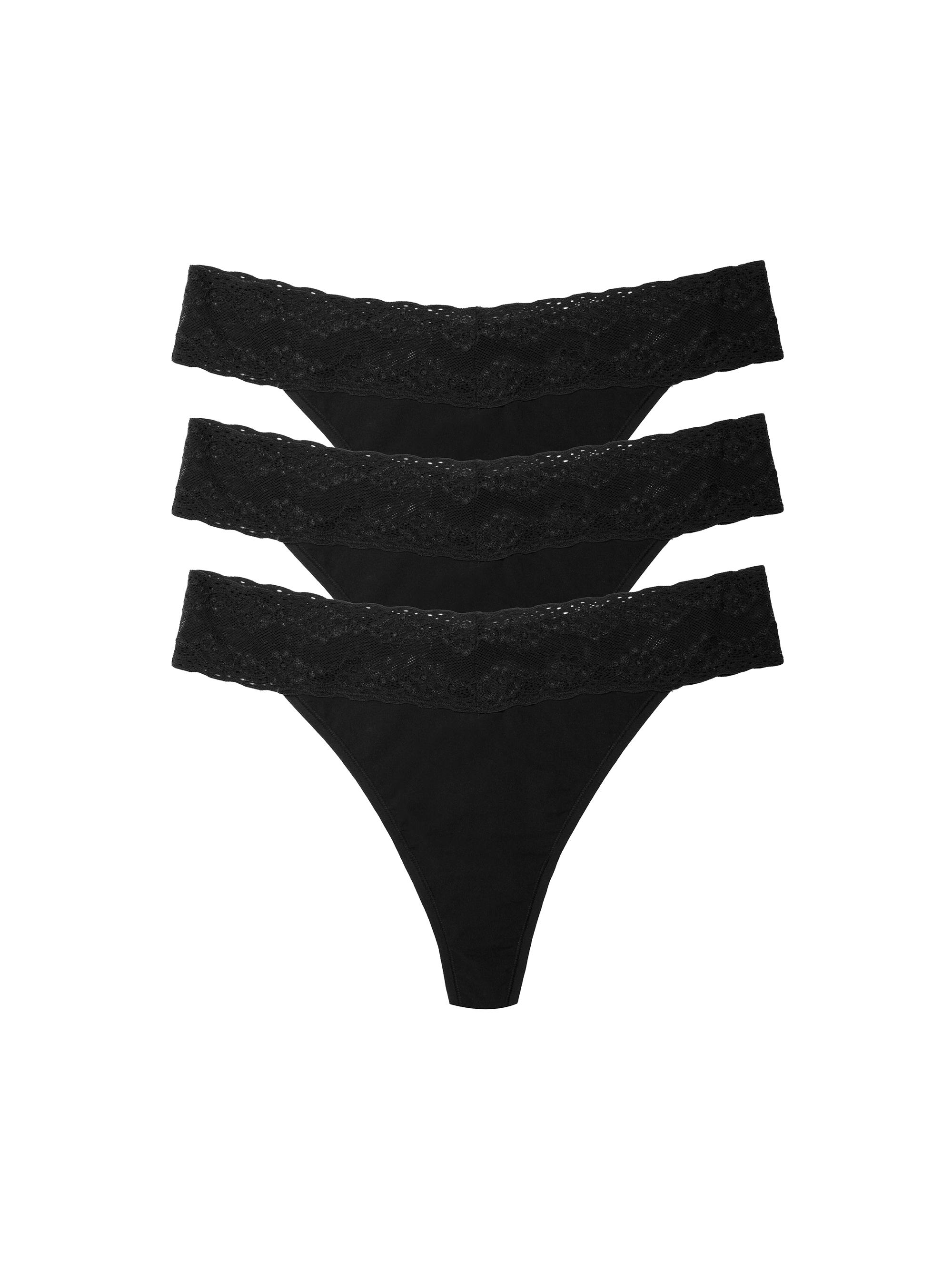 Natori Women's Bliss Perfection One Size Thong 3-Pack - Black