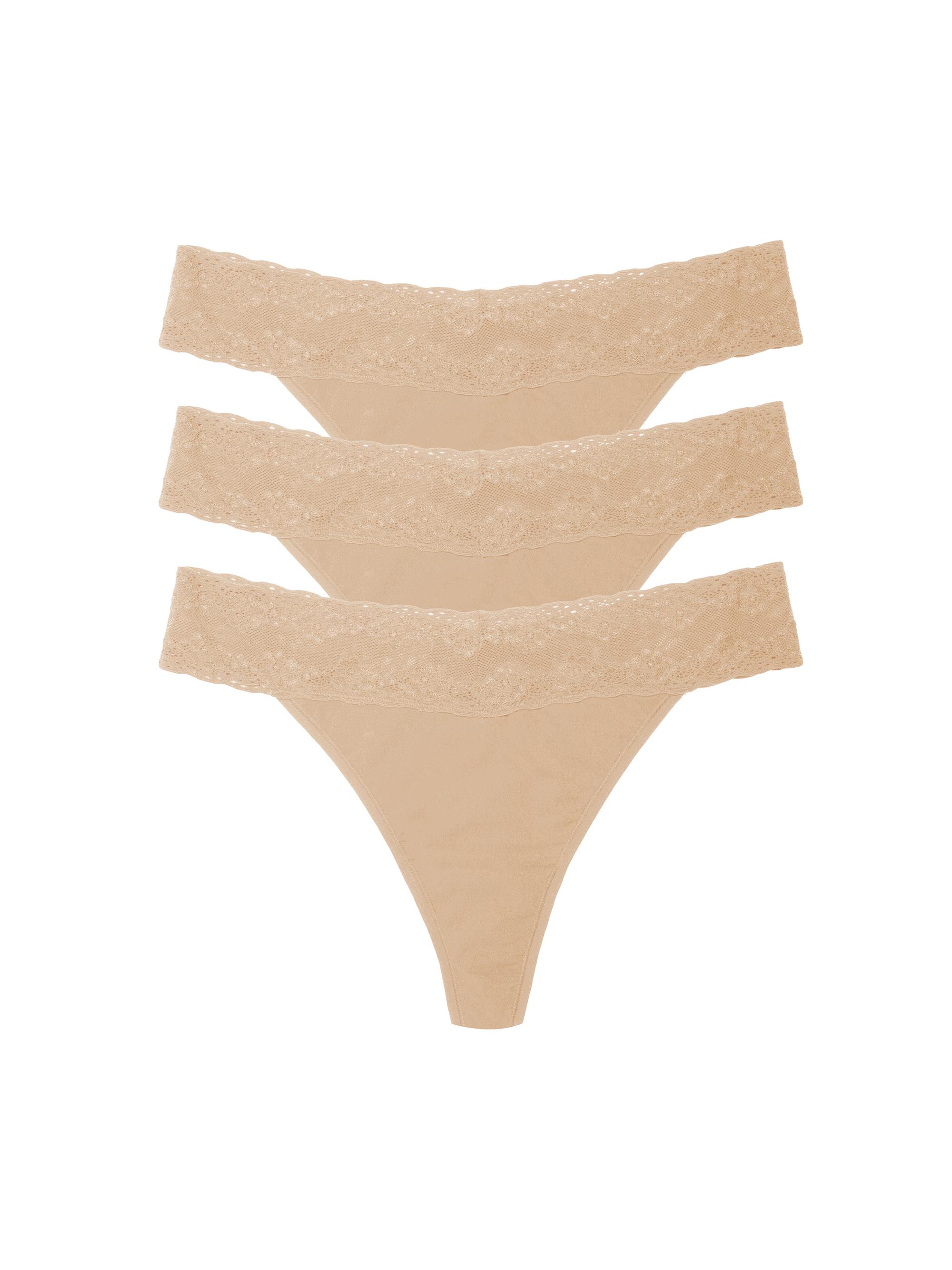 Natori Women's Bliss Perfection One Size Thong 3-Pack - Cafe
