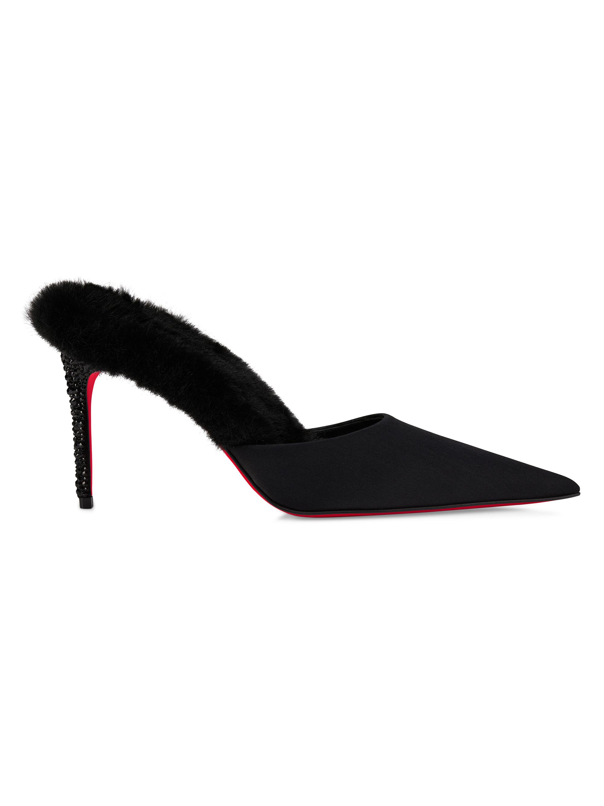 Christian Louboutin Women's Km Fur 85MM Mules - Black