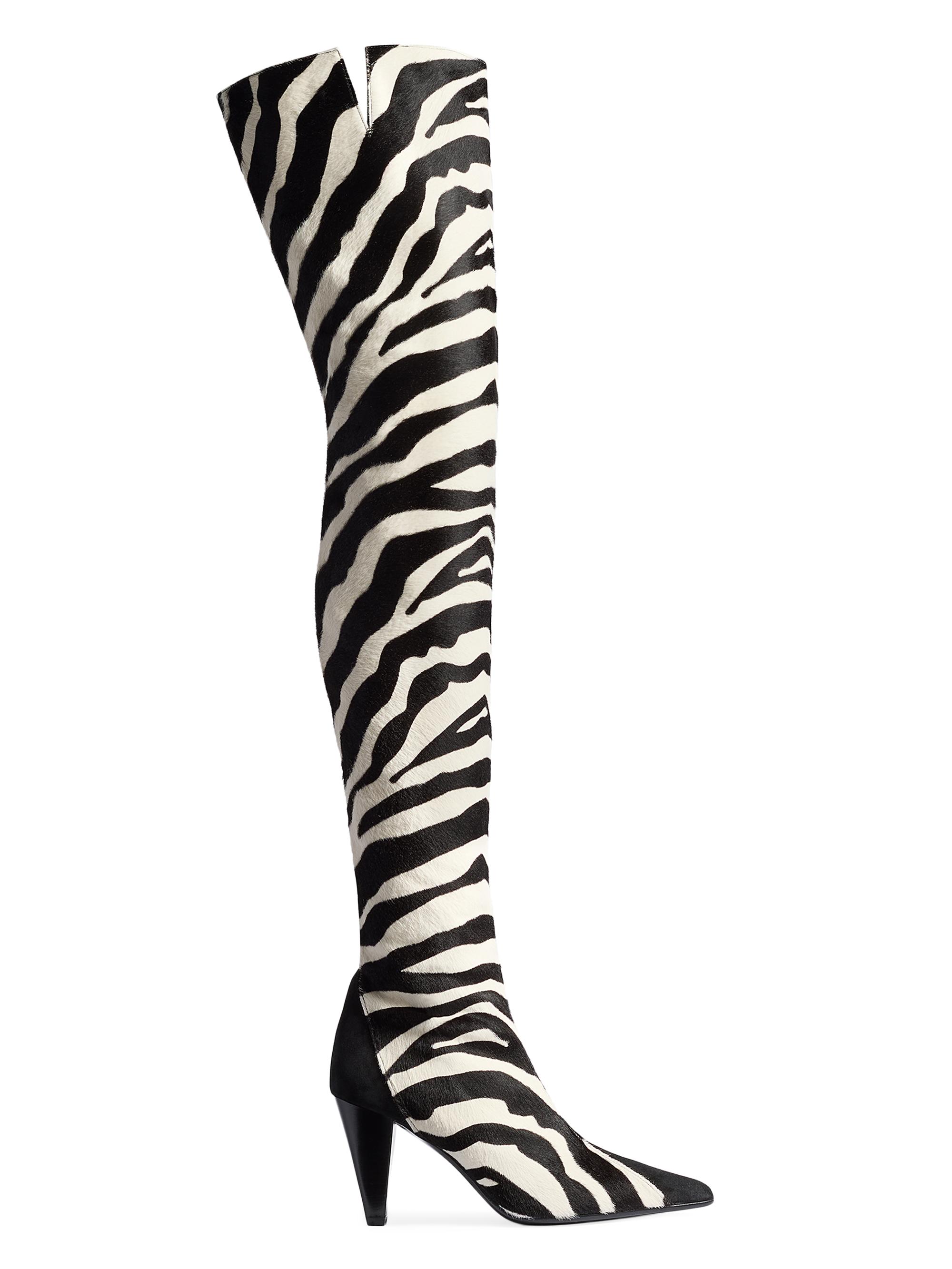 Khaite Women's Harvey 85MM Suede & Zebra-Printed Calf Hair Over-The-Knee Boots - Black White