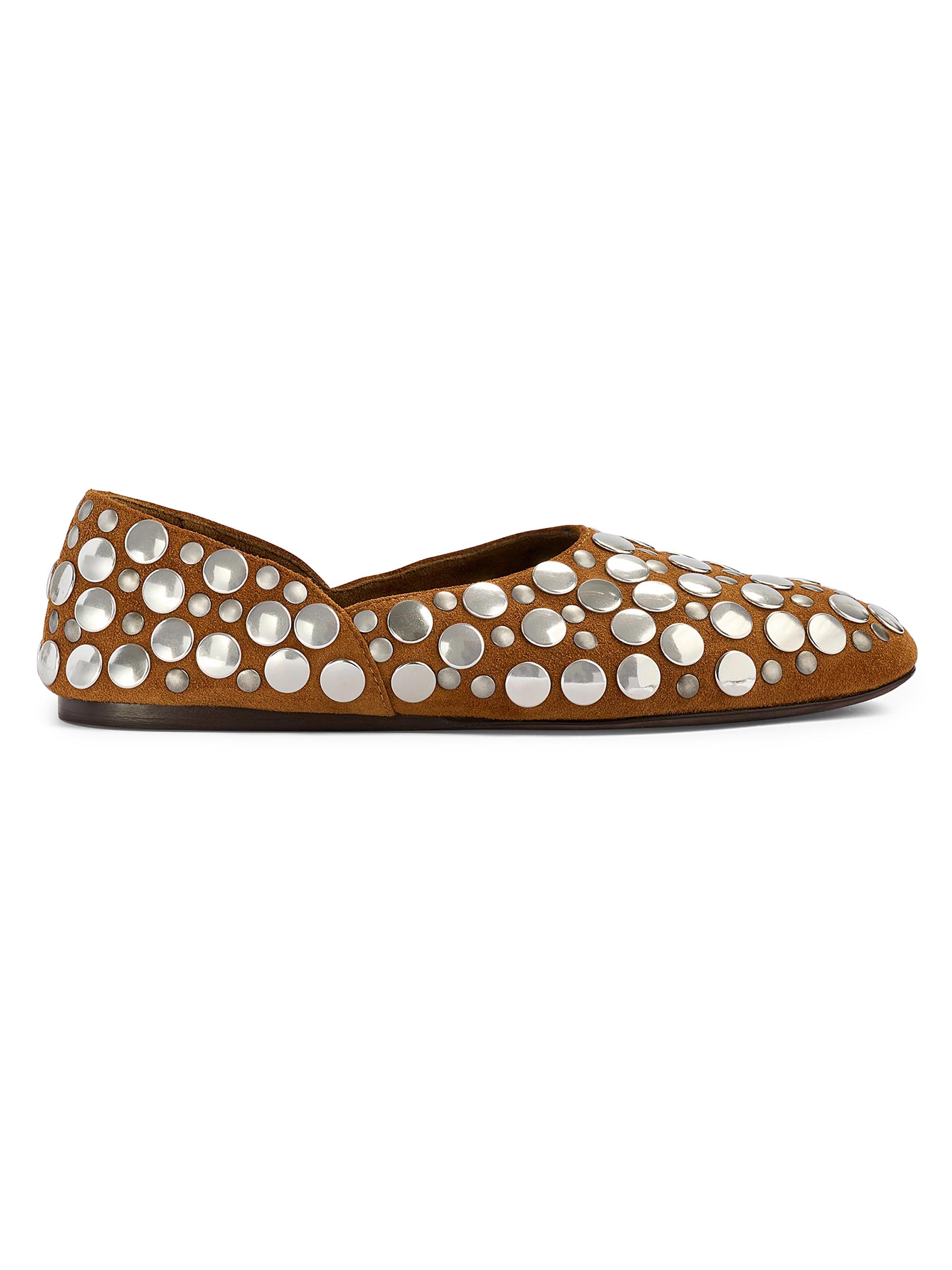 Khaite Women's Jane Studded Suede Flats - Caramel