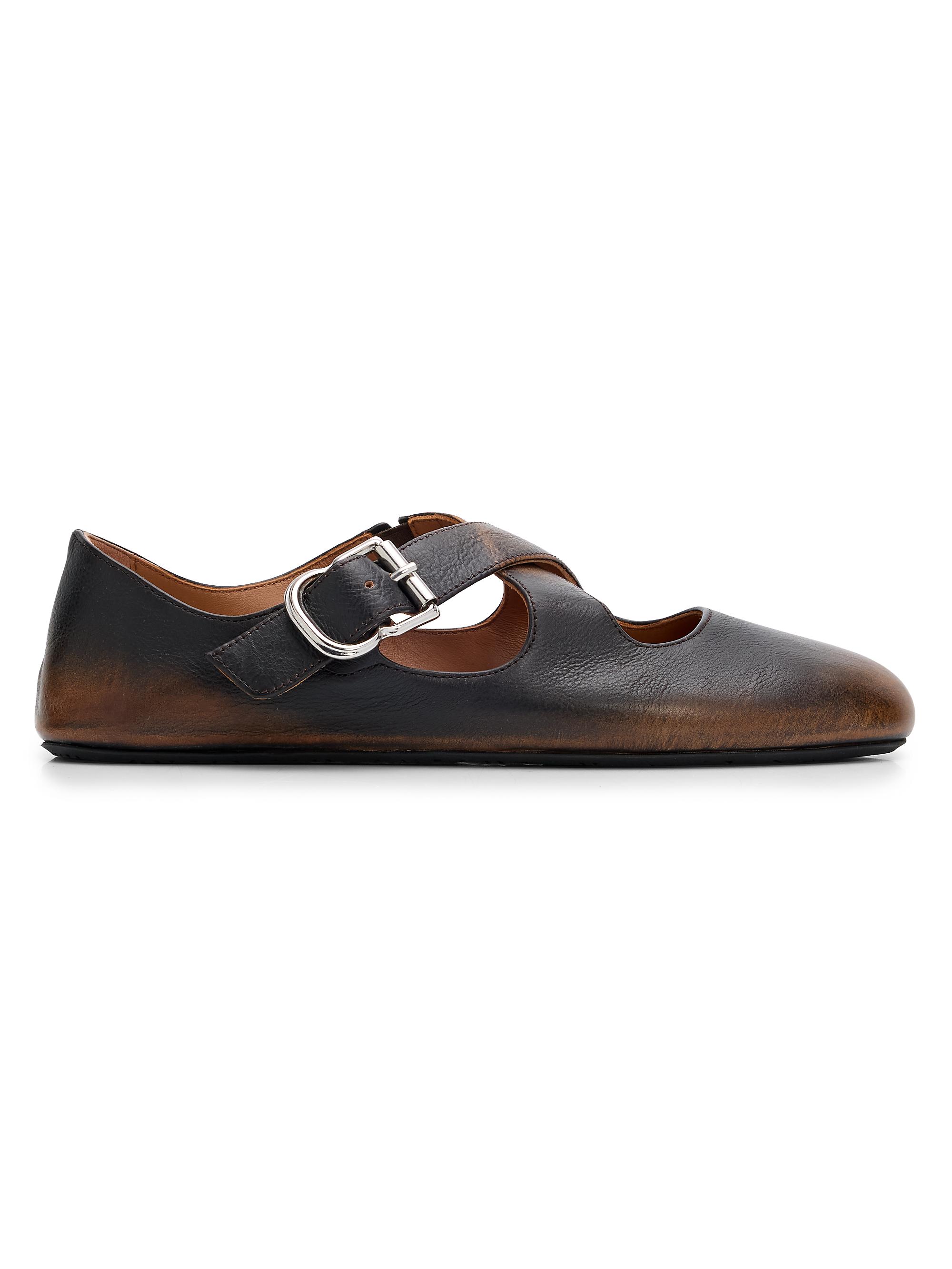 Alaïa Women's Cross-Strap Leather Ballet Flats - Ebene