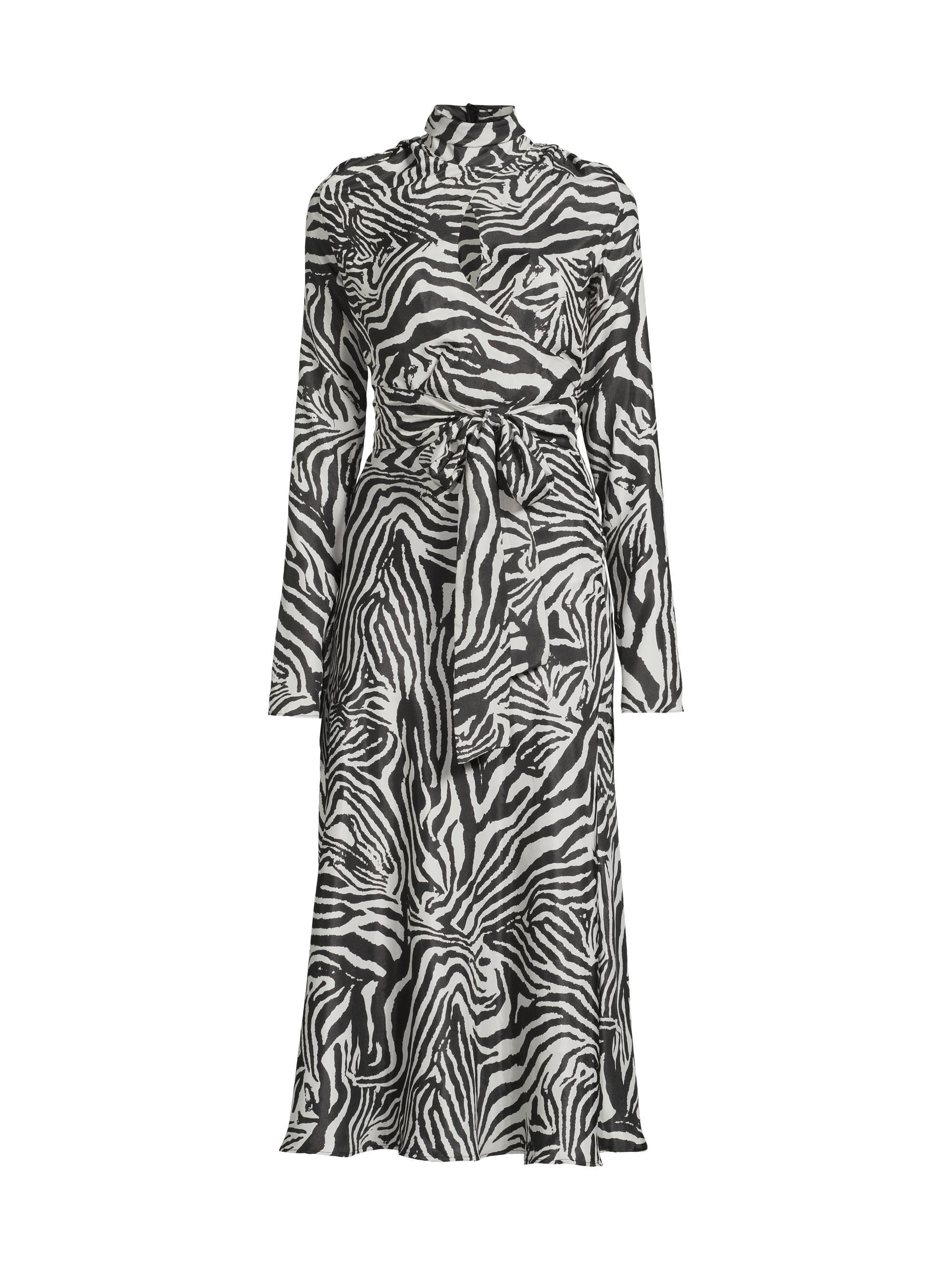 Undra Celeste Women's Joi Zebra-Print Tie-Waist Midi-Dress - Zebra