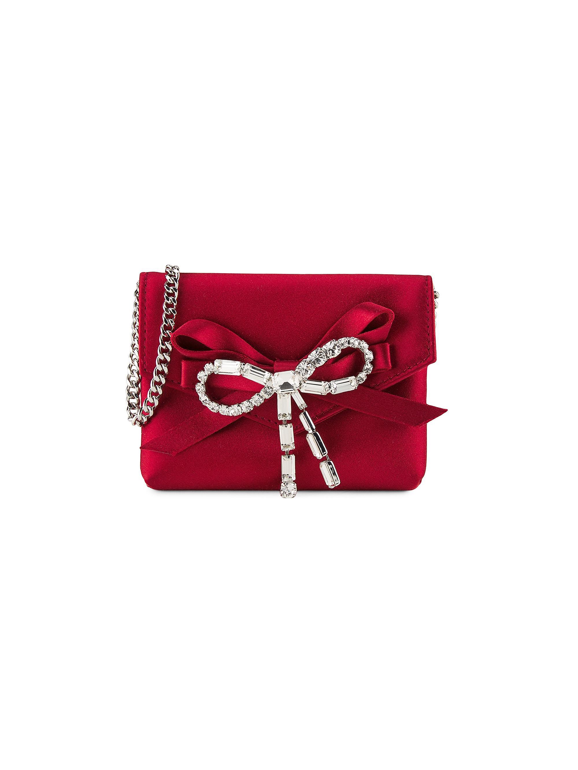 Jimmy Choo Women's Crystal-Bow Satin Card Case - Ruby Red Silver