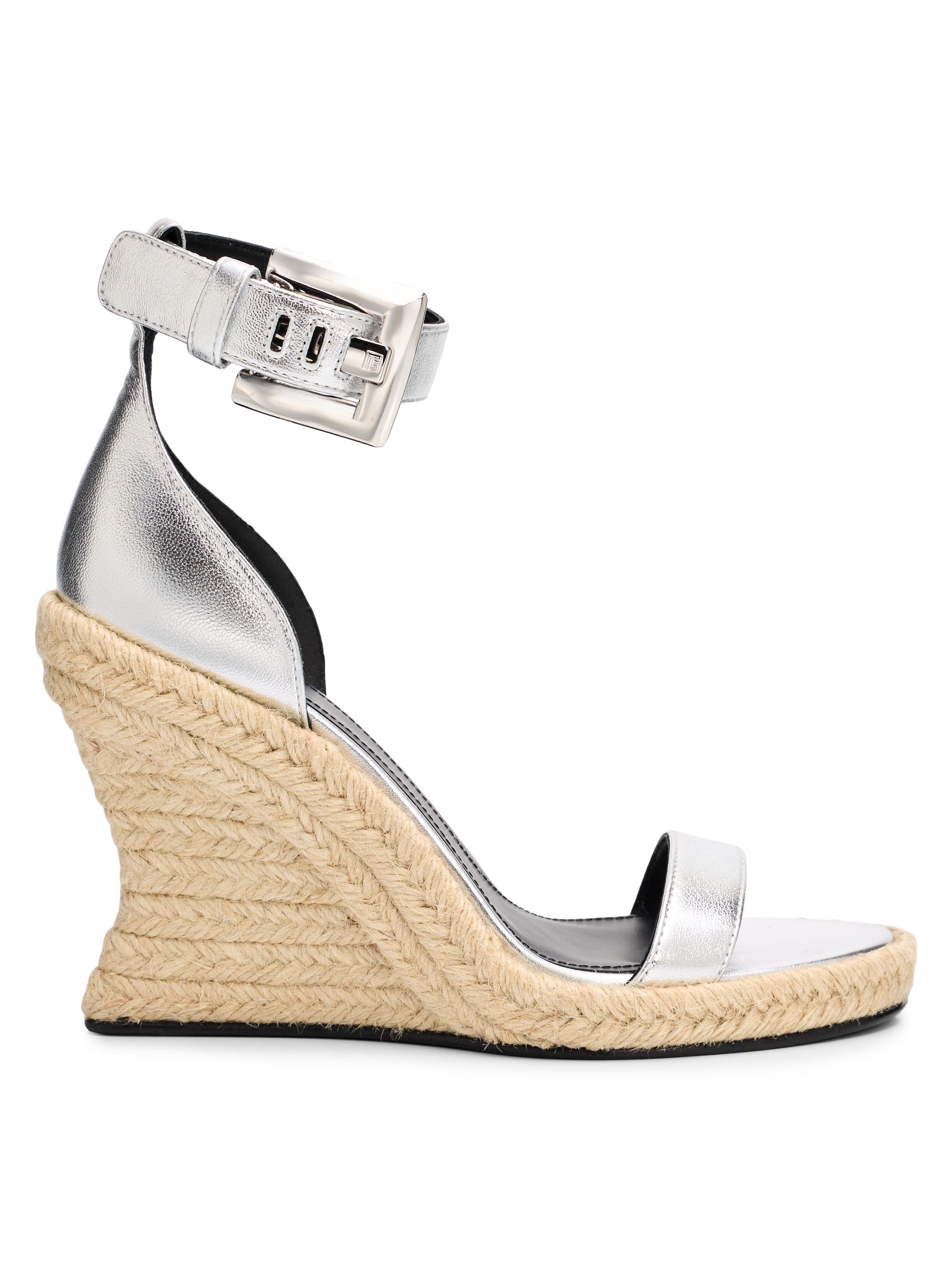 Balmain Women's Anthem Leather Espadrille Wedge Sandals - Silver