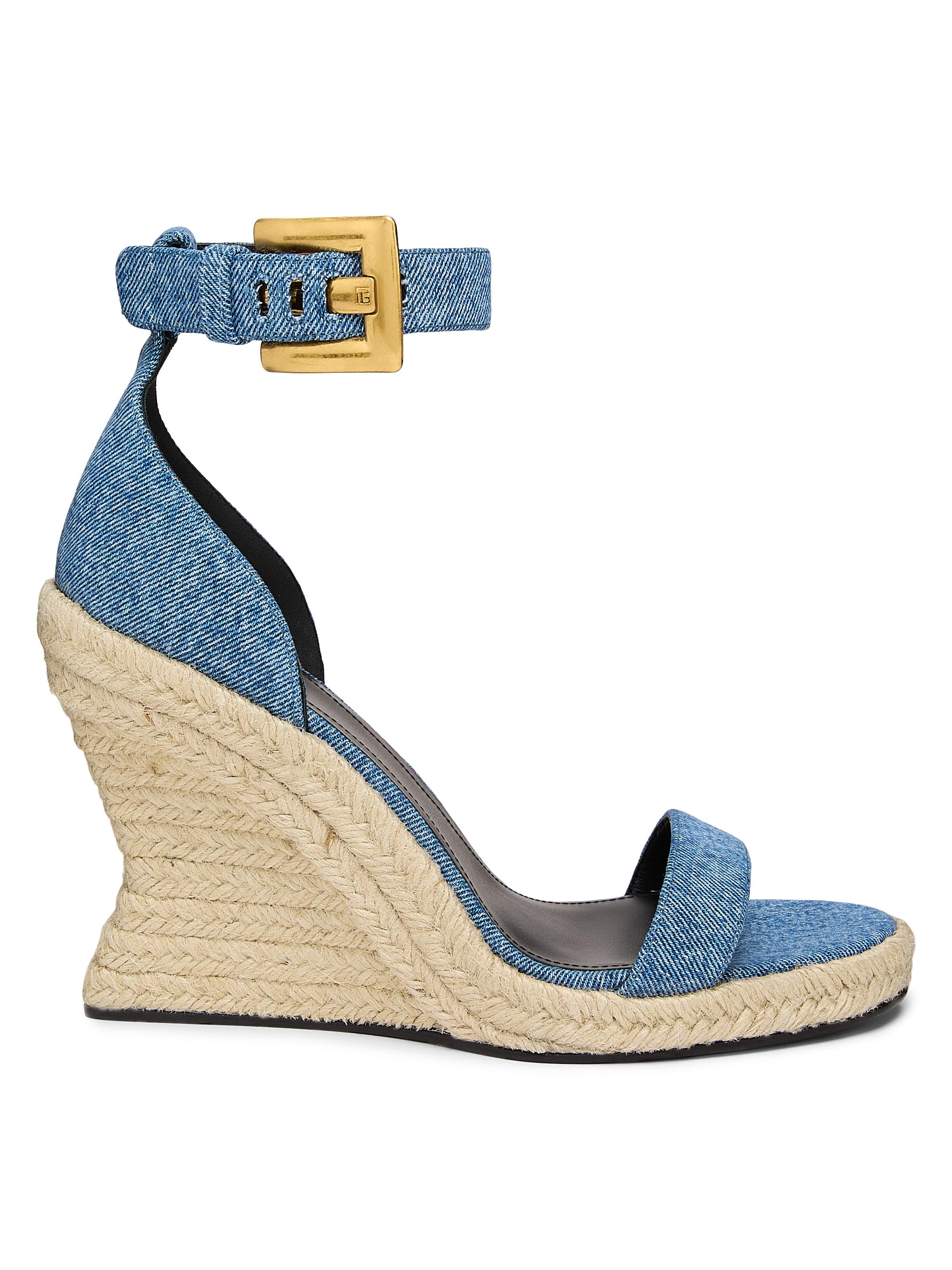 Balmain Women's 95MM Espadrille Wedge Denim Sandals - Denim