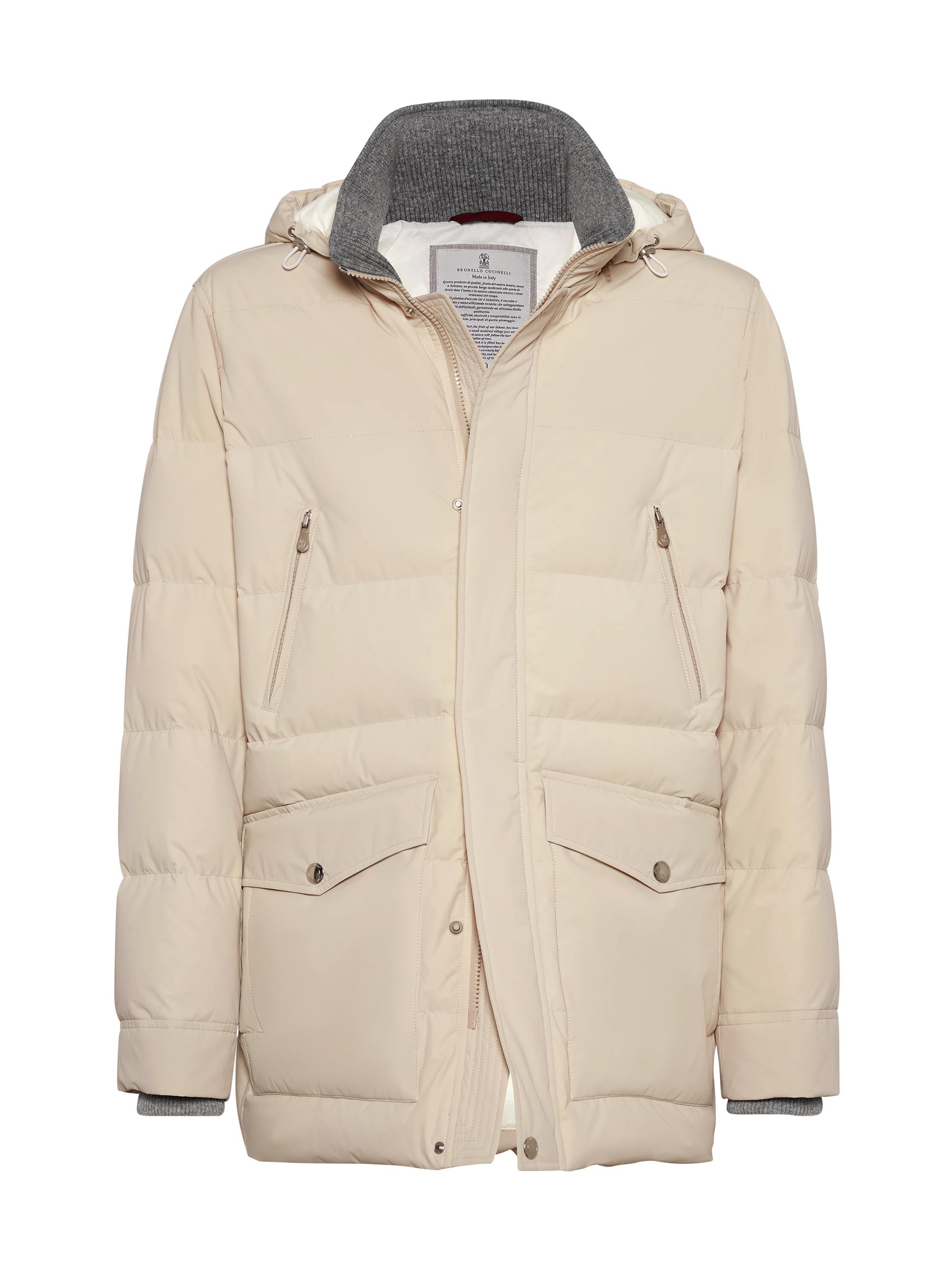 Brunello Cucinelli Men's Bonded Taffeta Down Jacket with Detachable Hood - Oat