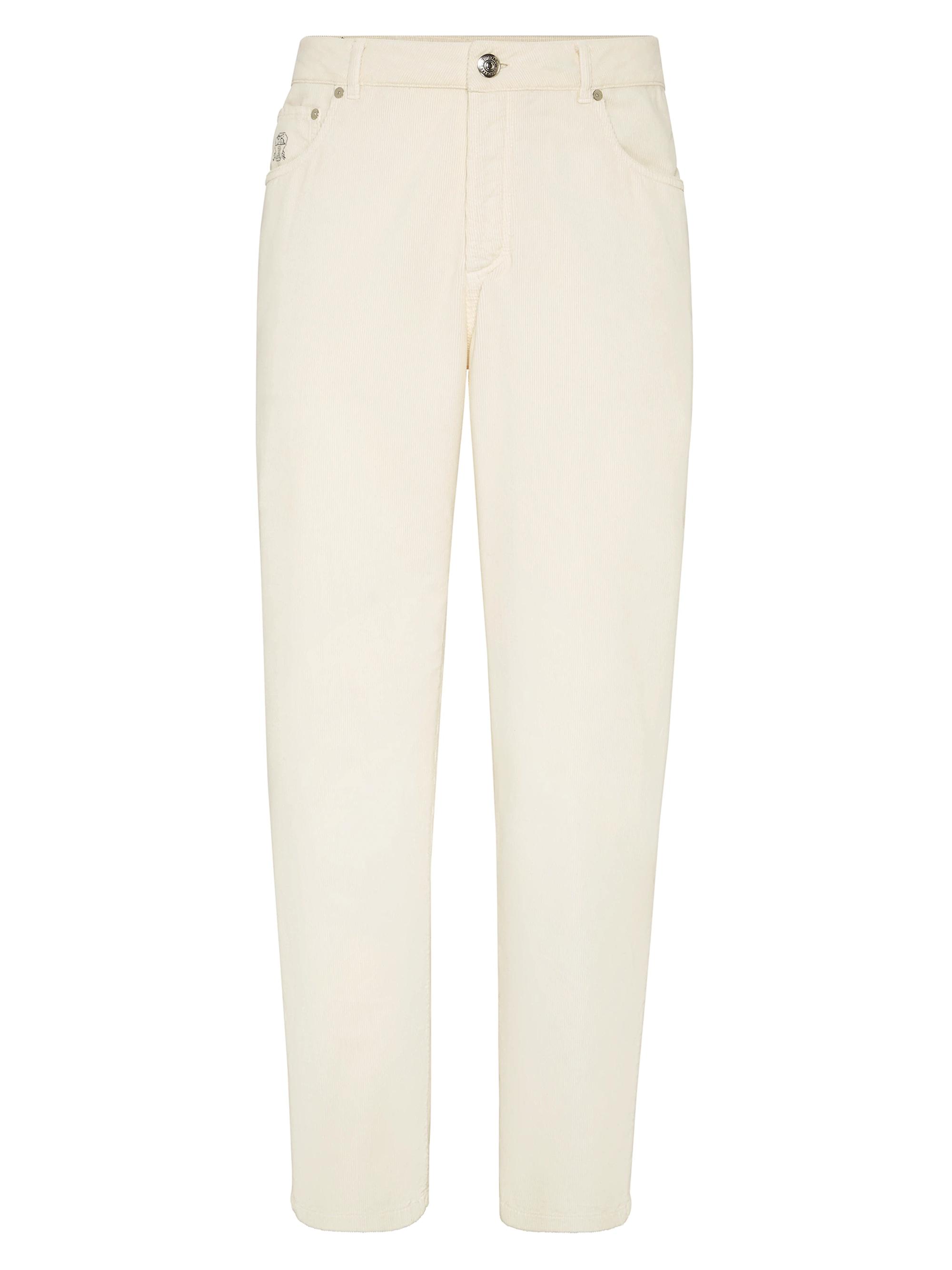 Men's Garment Dyed Cotton Narrow Wale Corduroy Five Pocket Pants - Off White