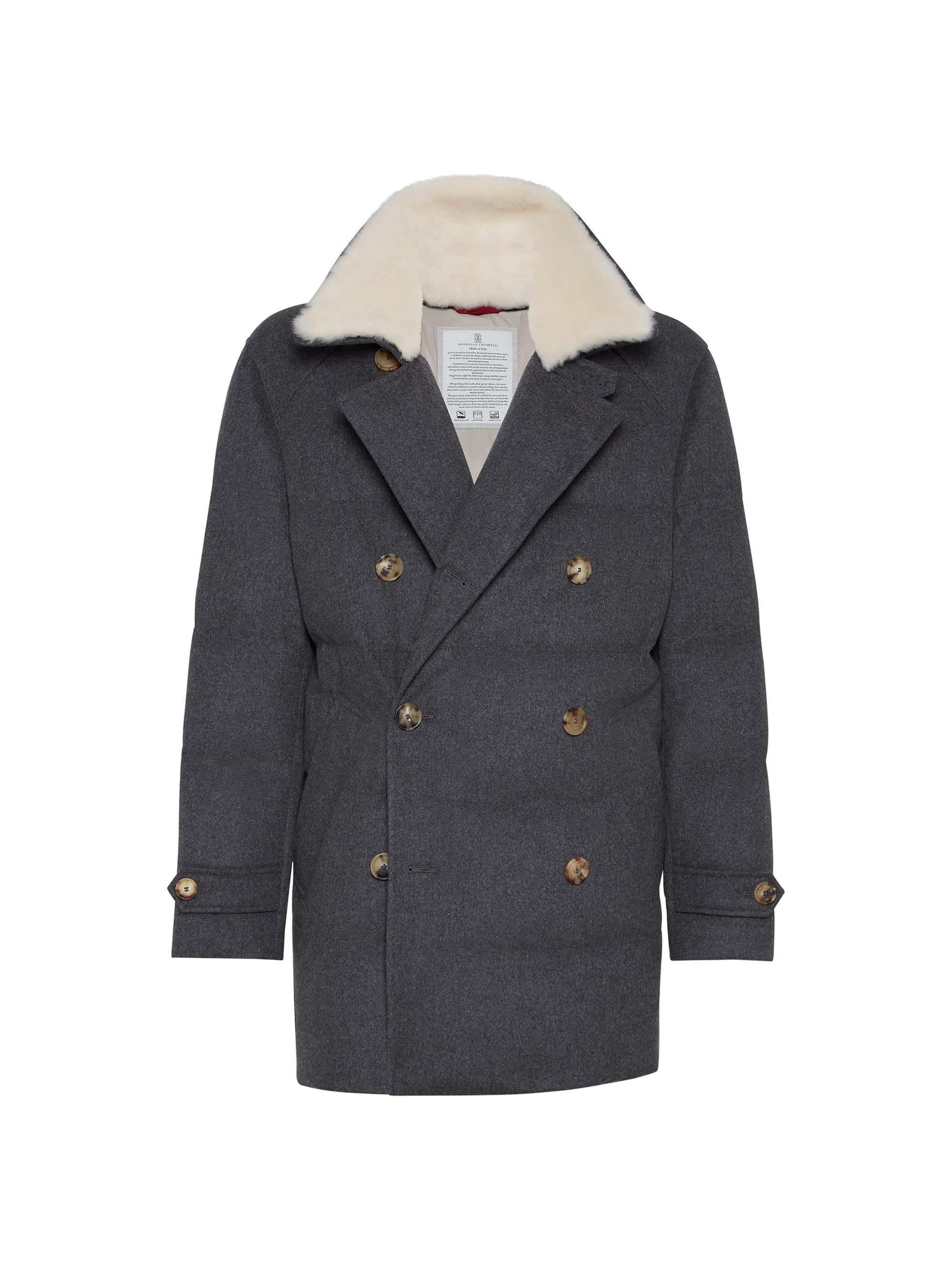 Brunello Cucinelli Men's Bonded Wool Flannel One and a Half Breasted Down Jacket - Anthracite