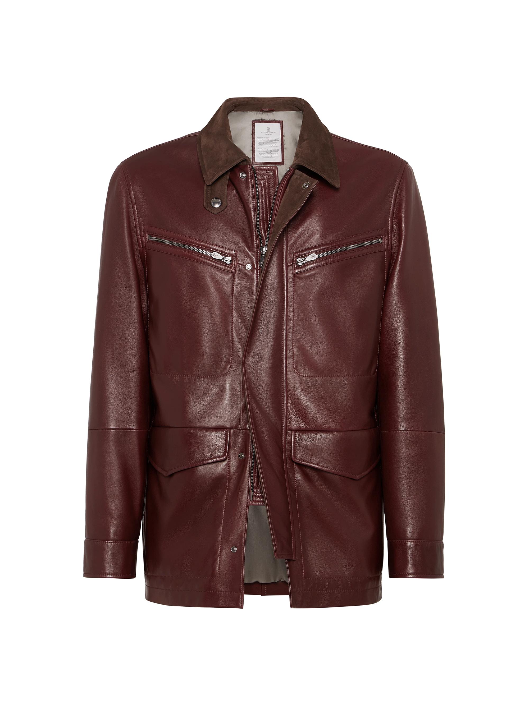 Brunello Cucinelli Men's Nappa Leather Field Jacket with Thermore Padding - Amaranth Red