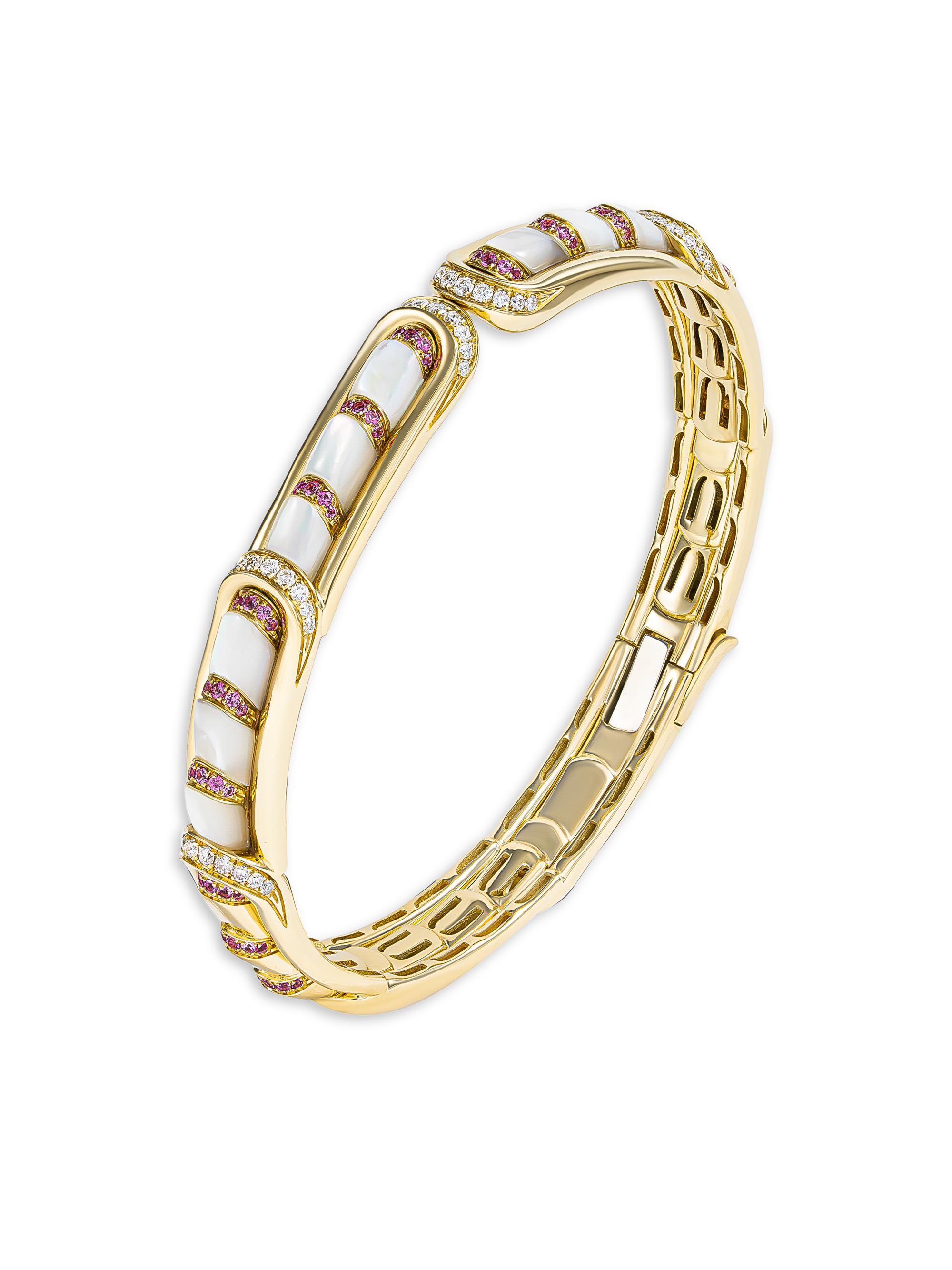 Miseno Women's Arco 18K Yellow Gold, 0.44 TCW Diamond, Pink Sapphire & Mother-Of-Pearl Bracelet - Yellow Gold