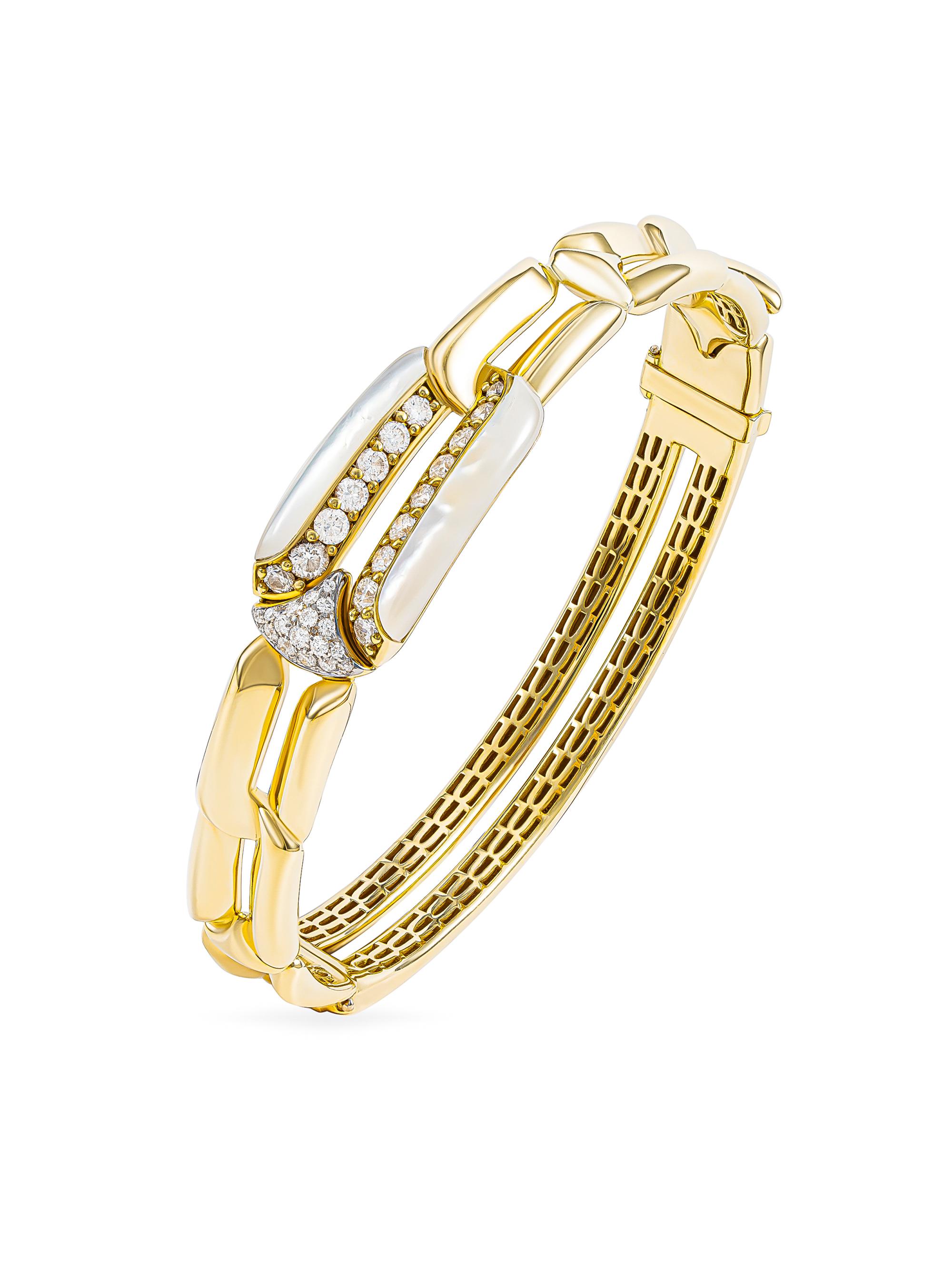Miseno Women's Arco 18K Yellow Gold, 1.10 TCW Diamond & Mother-Of-Pearl Bracelet - Yellow Gold