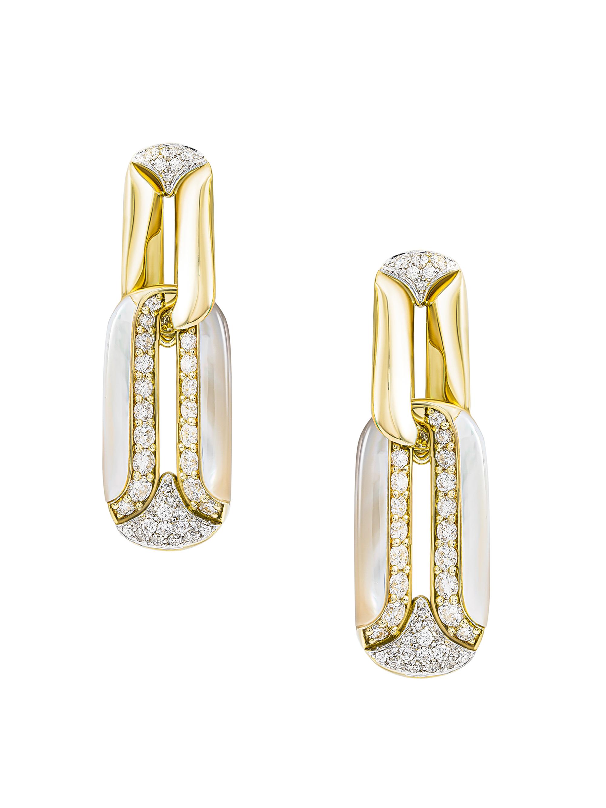 Miseno Women's Arco 18K Yellow Gold, 1.92 TCW Diamond & Mother-Of-Pearl Drop Earrings - Yellow Gold