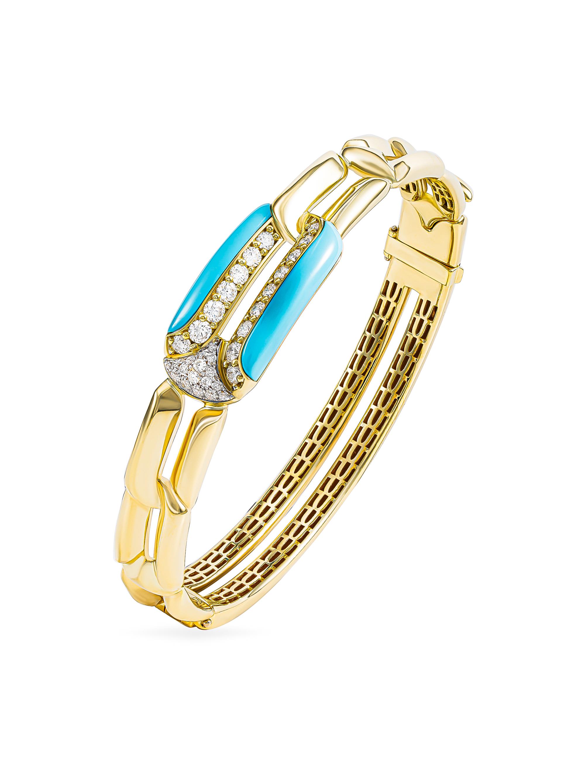 Miseno Women's Arco 18K Yellow Gold, 1.10 TCW Diamond & Turquoise Bracelet - Yellow Gold