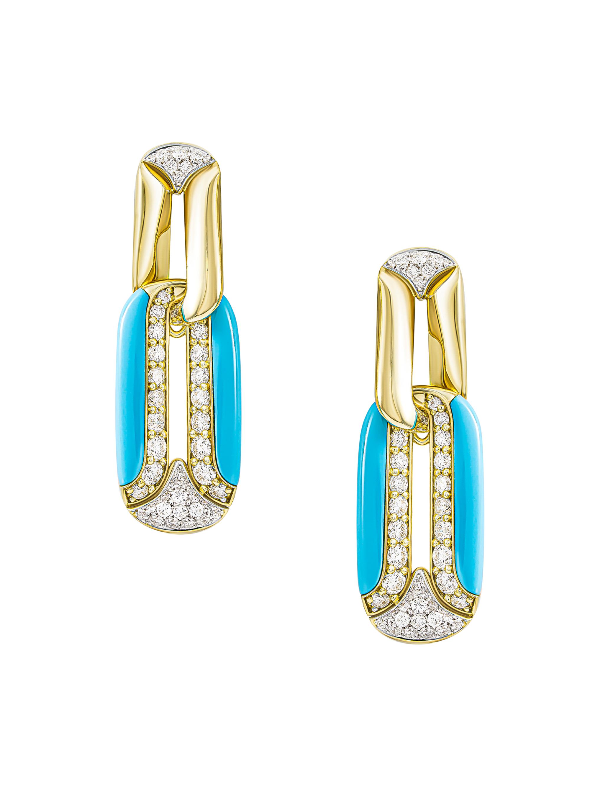 Miseno Women's Arco 18K Yellow Gold, 1.92 TCW Diamond & Turquoise Drop Earrings - Yellow Gold