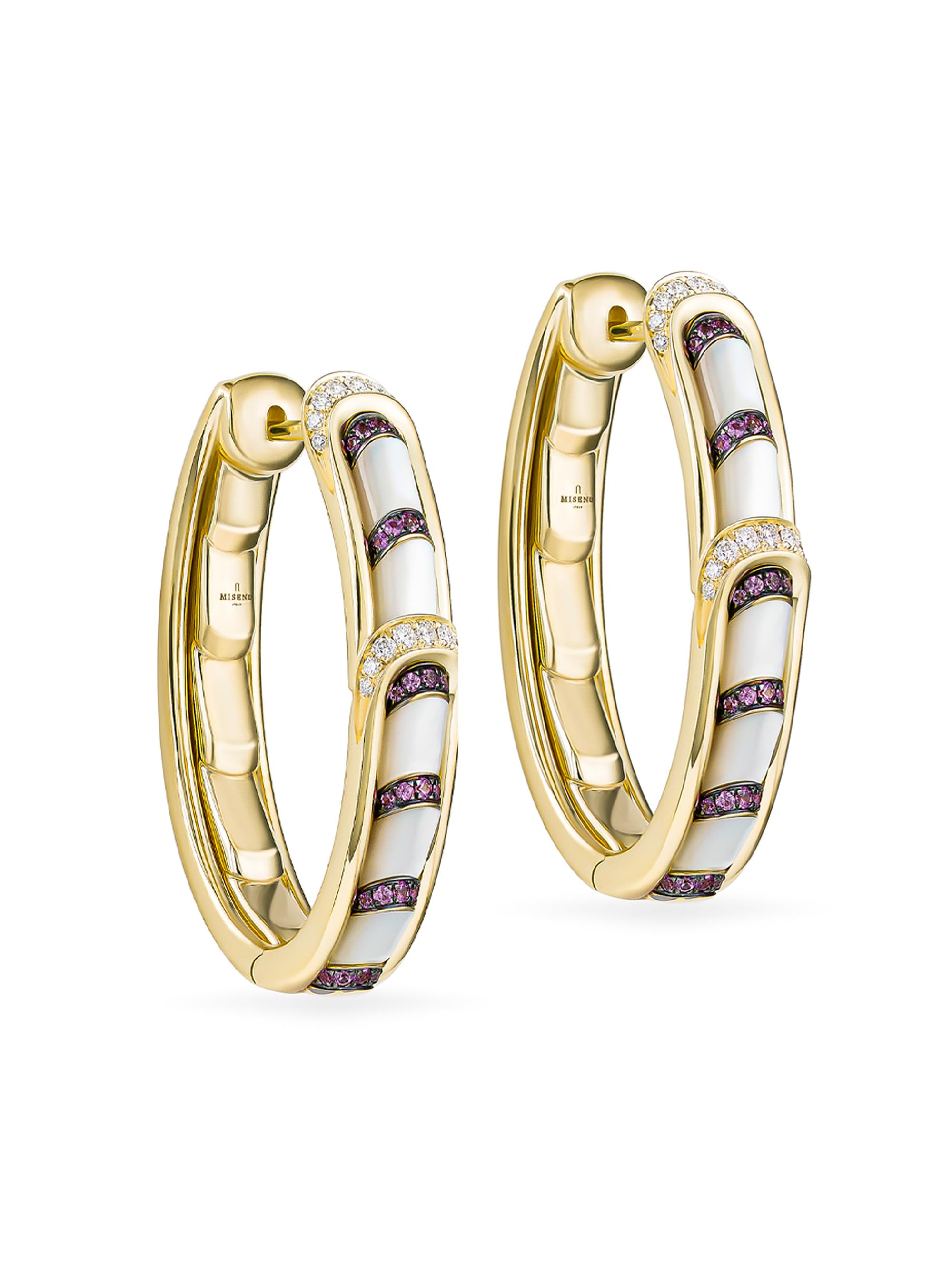Miseno Women's Arco 18K Yellow Gold, 0.31 TCW Diamond, Pink Sapphire & Mother-Of-Pearl Hoop Earrings - Yellow Gold