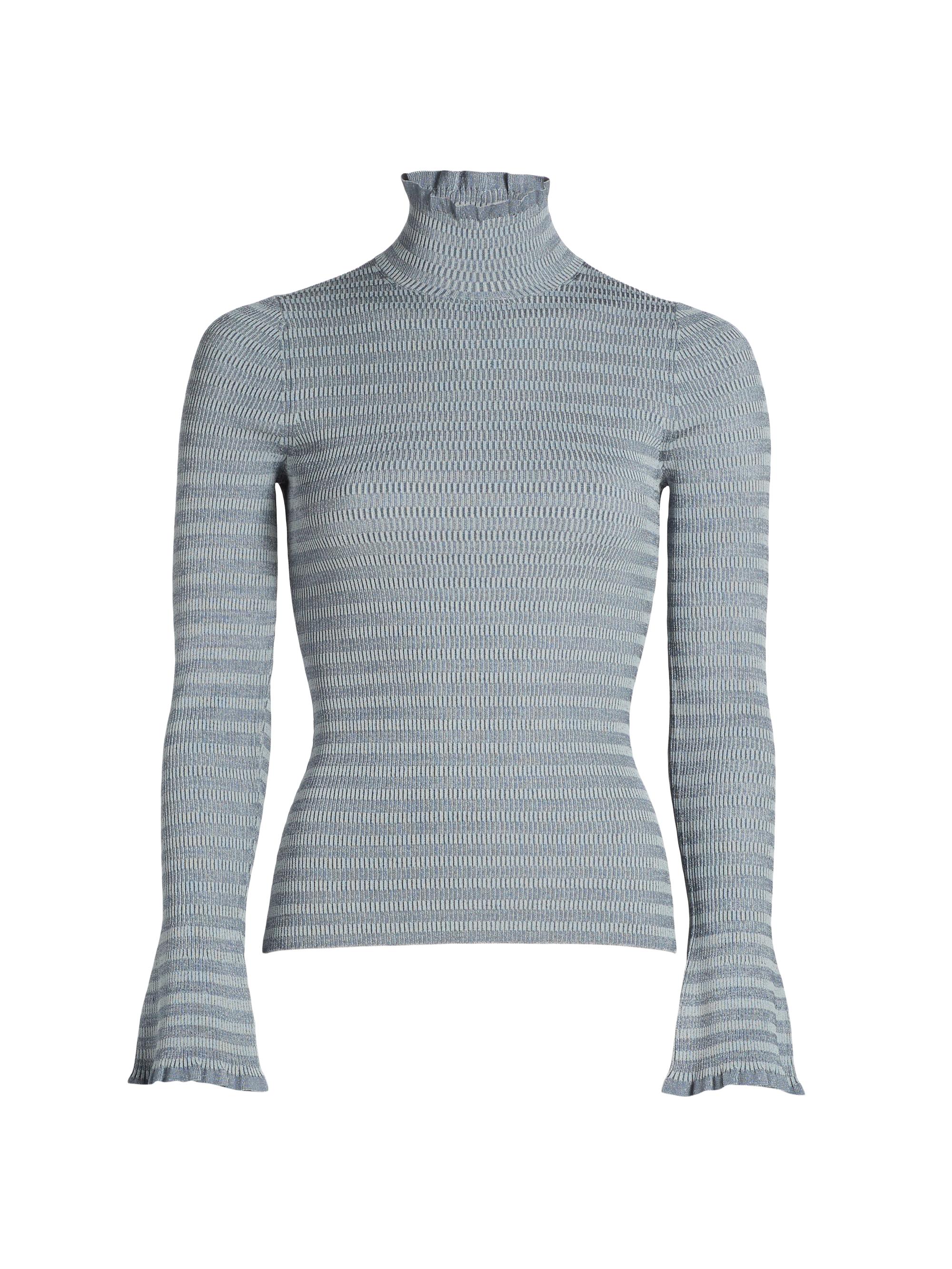 Proenza Schouler White Label Women's Phyllis Striped Geometric-Knit Turtleneck Sweater - Slate