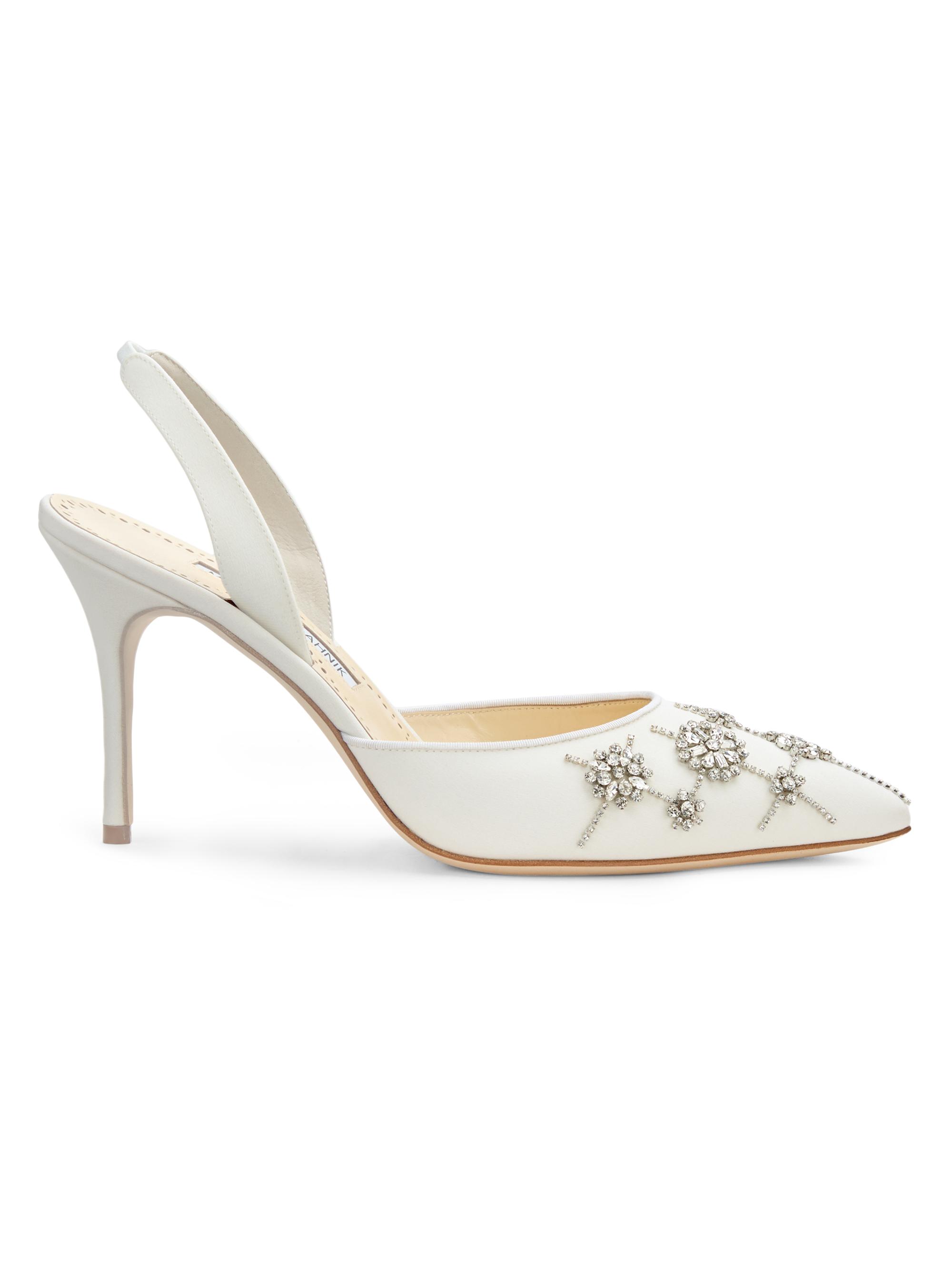 Manolo Blahnik Women's Ralyne Silk & Crystal D'Orsay Pumps - Medium Cream
