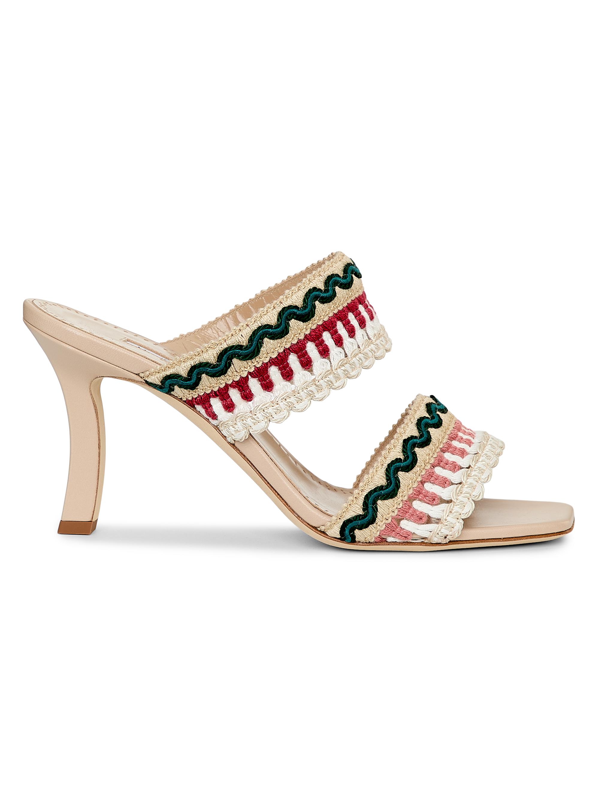 Manolo Blahnik Women's Mabecomu Embroidered Sandals - Cream