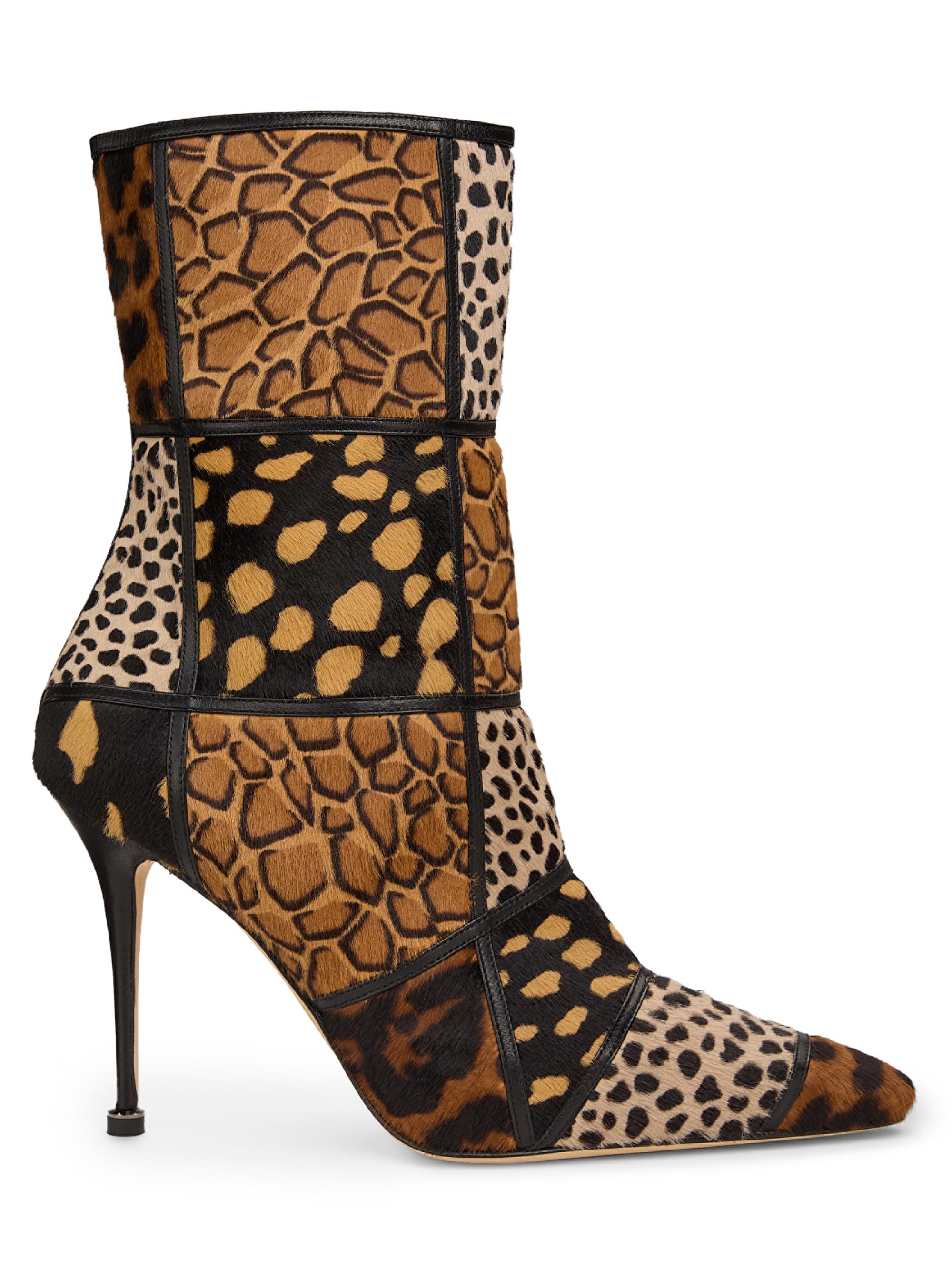 Manolo Blahnik Women's Trulona Animal-Print Calf Hair Ankle Boots - Black Print