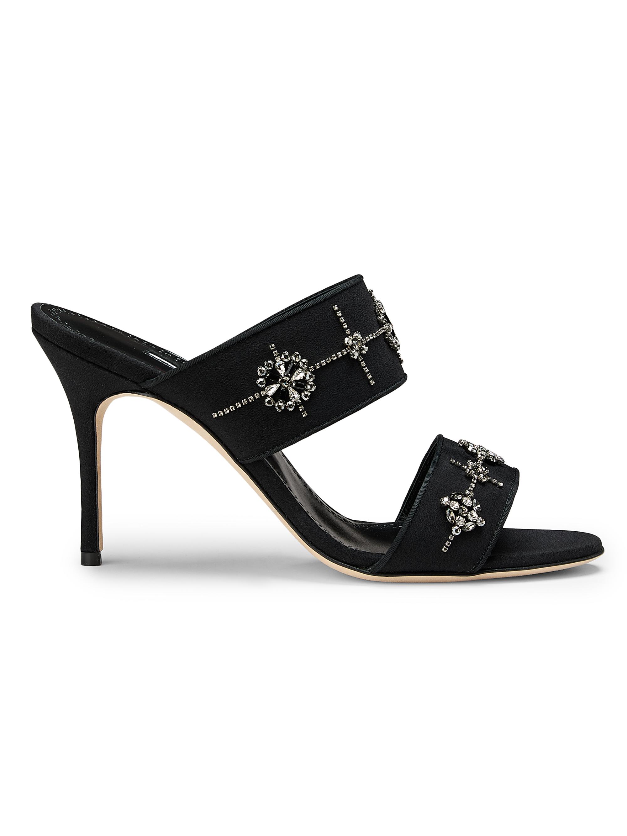 Manolo Blahnik Women's Ralota Crystal-Embellished Silk Sandals - Black