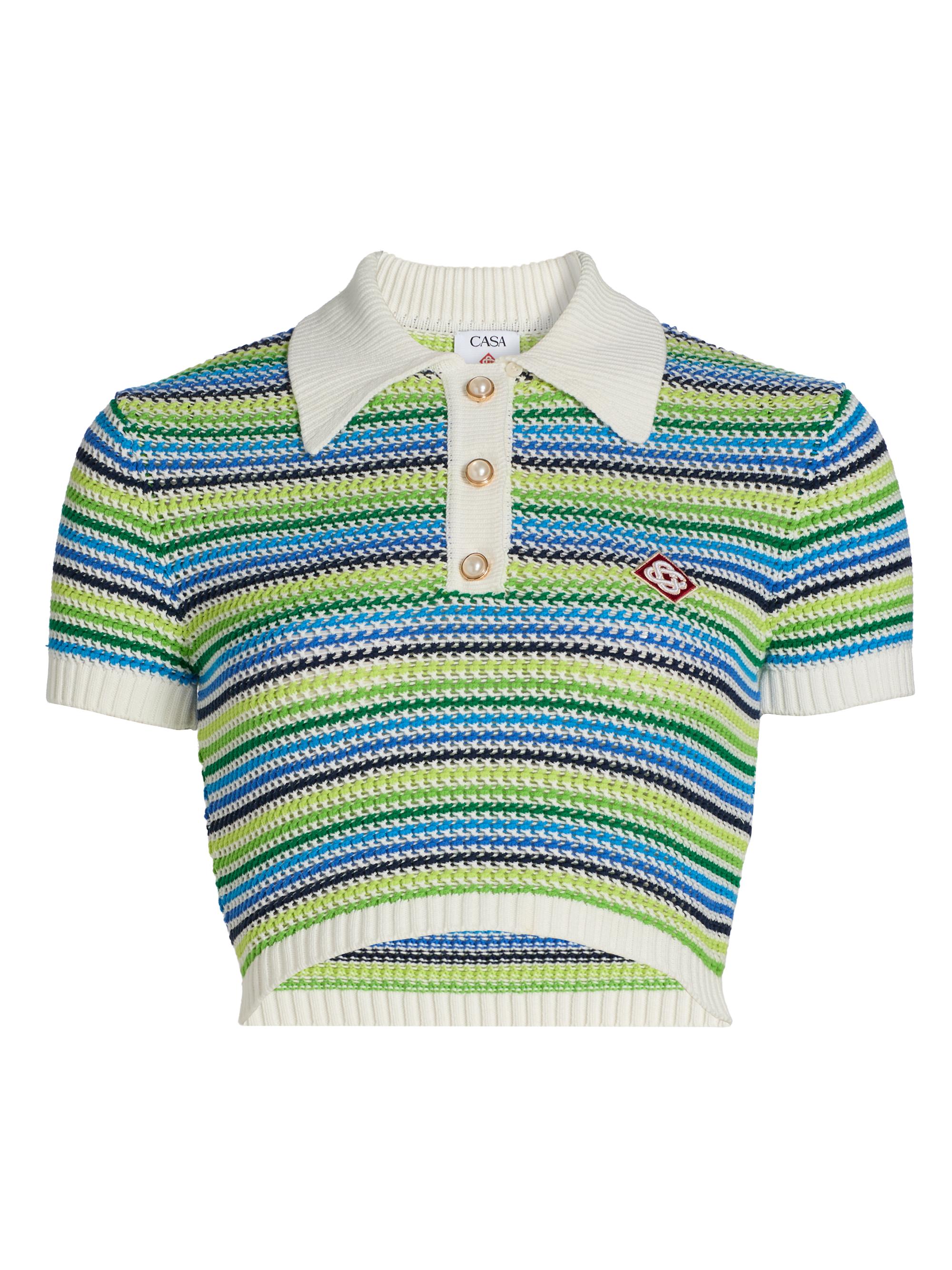 Casablanca Women's Open-Knit Striped Crop Polo Shirt - Stripe