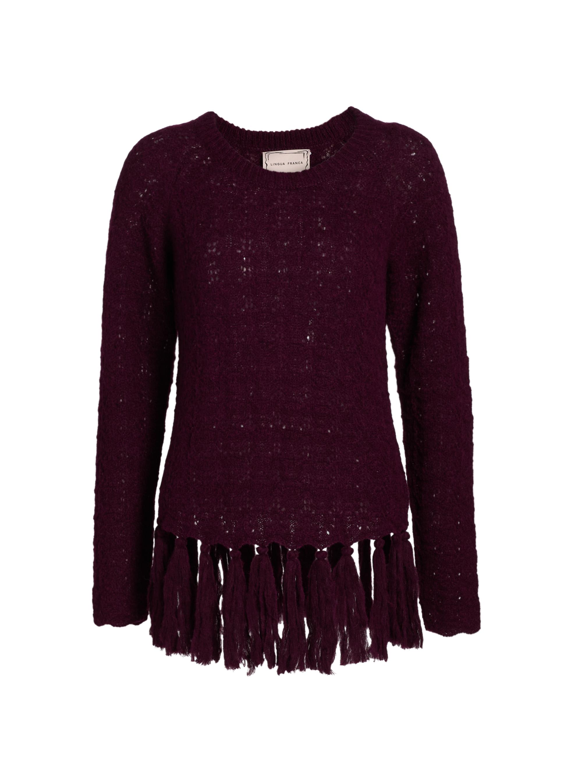 Lingua Franca Women's Fia Alpaca-Blend Fringe Sweater - Wine
