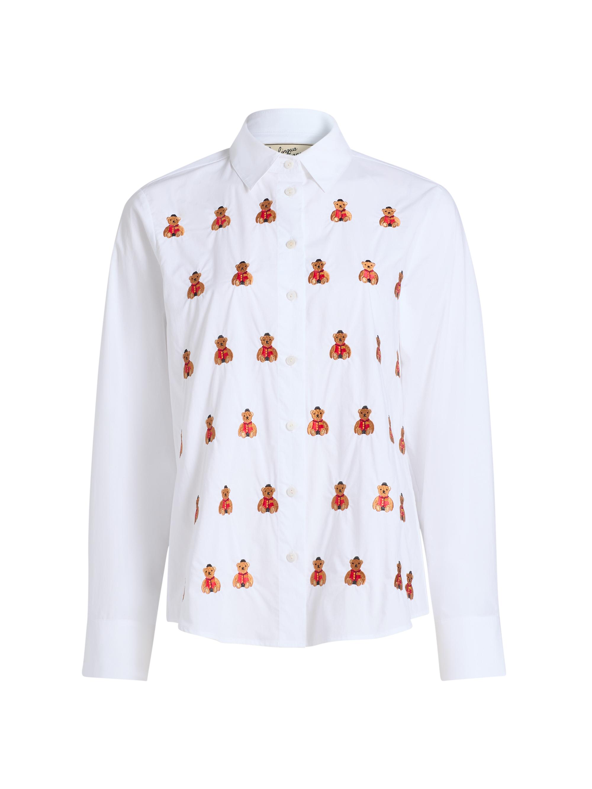 Lingua Franca Women's Bowery Bear Embroidered Poplin Shirt - White