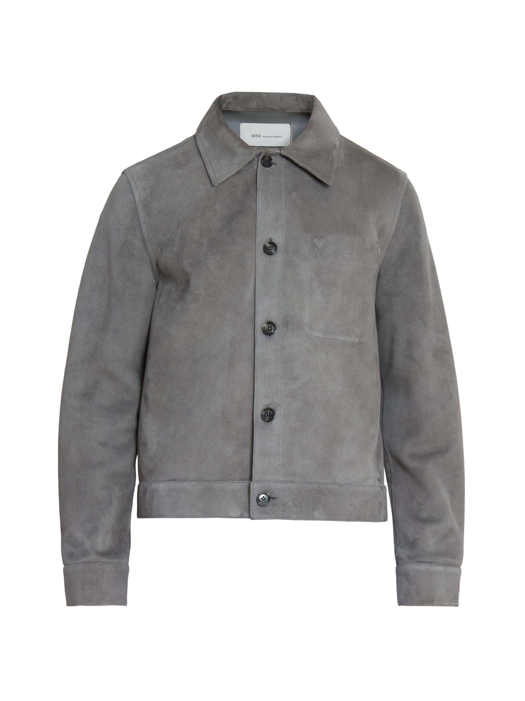 AMI Paris Men's Logo Suede Jacket - Carbone