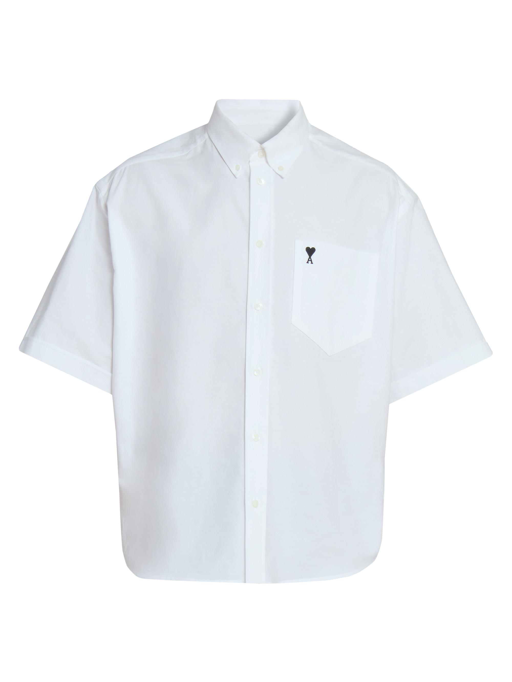 AMI Paris Men's Embroidered Logo Boxy Cotton Shirt - Blanc Naturel