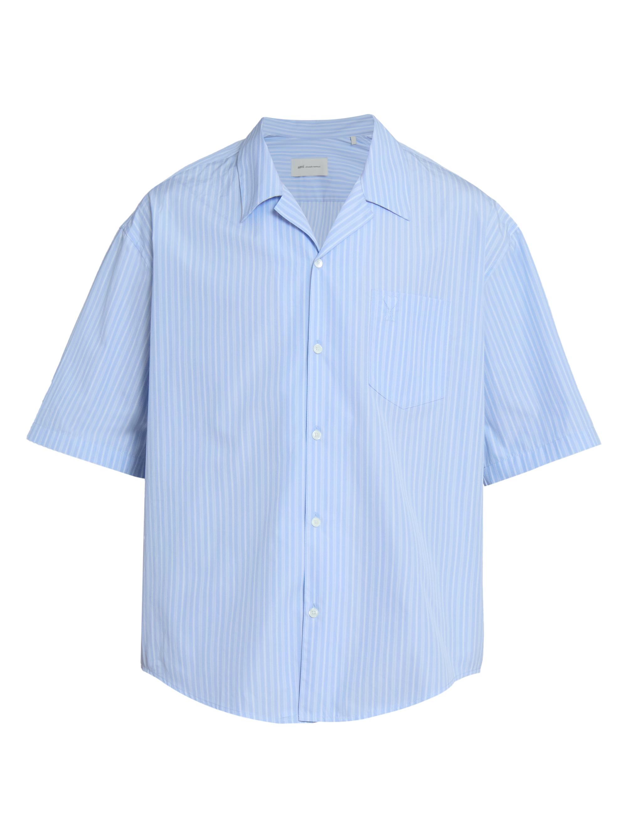 AMI Paris Men's Striped Cotton Boxy Camp Shirt - Bleu Cachemire Blanc
