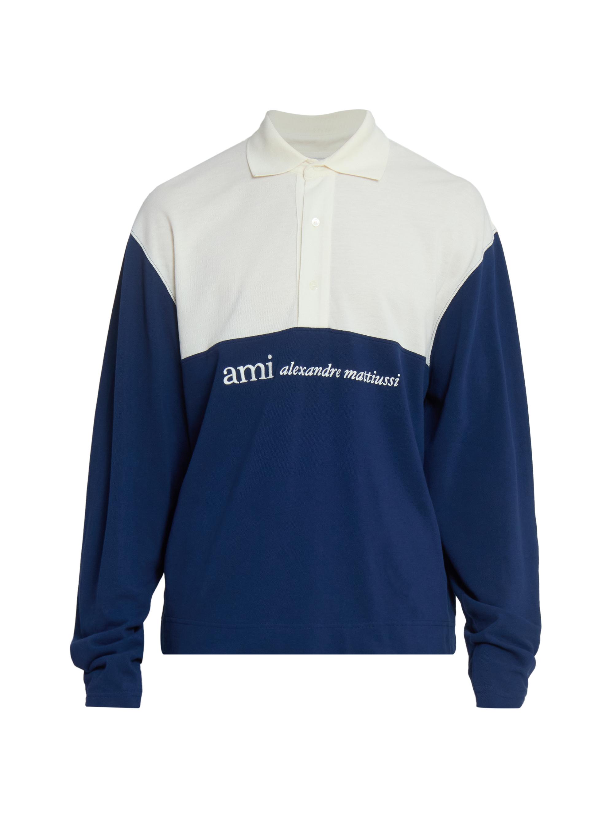 AMI Paris Men's Logo Cotton Boxy-Fit Polo Shirt - Blanc Creme Encre