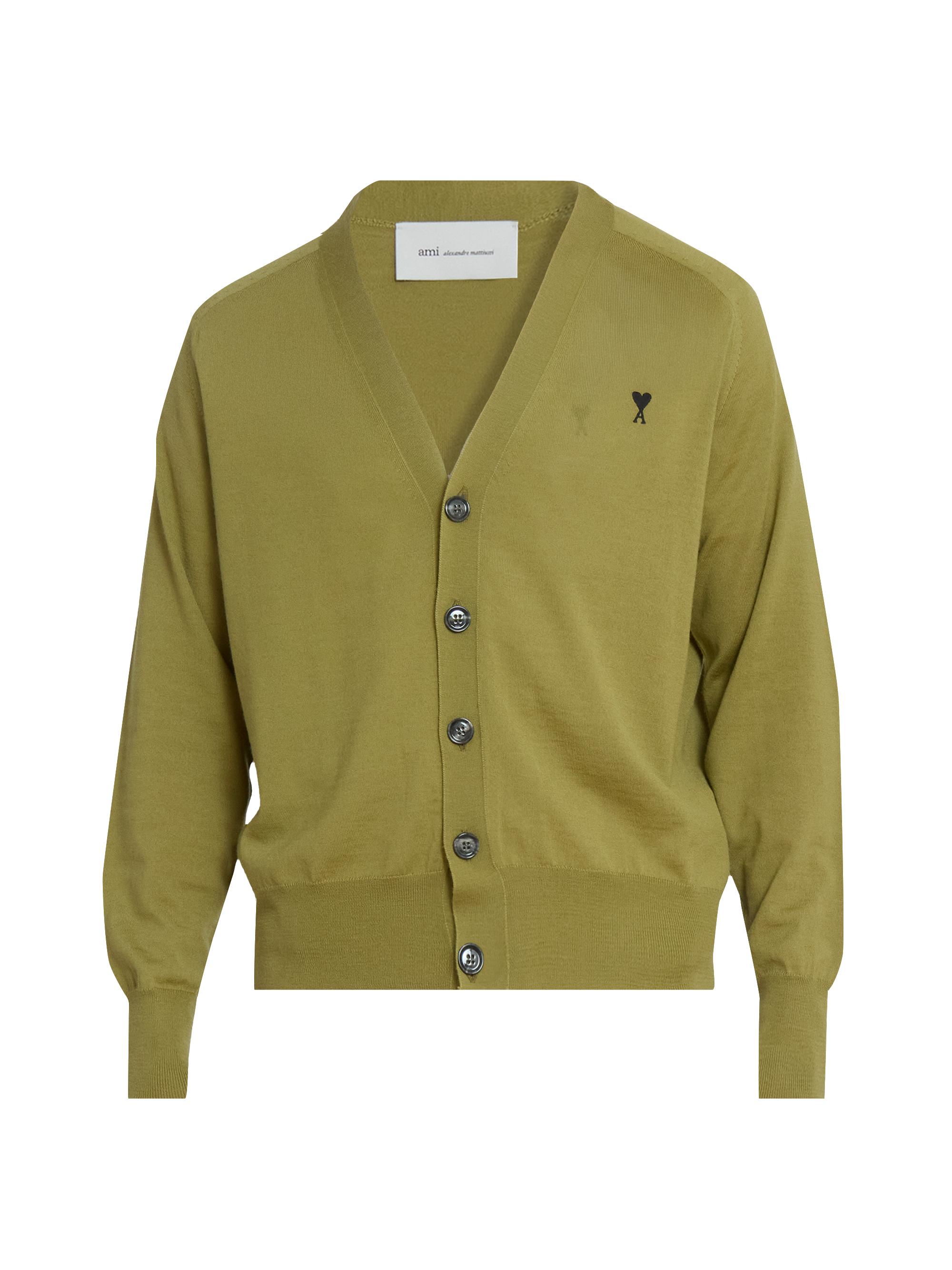 AMI Paris Men's Embroidered Logo Wool Cardigan - Matcha Noir