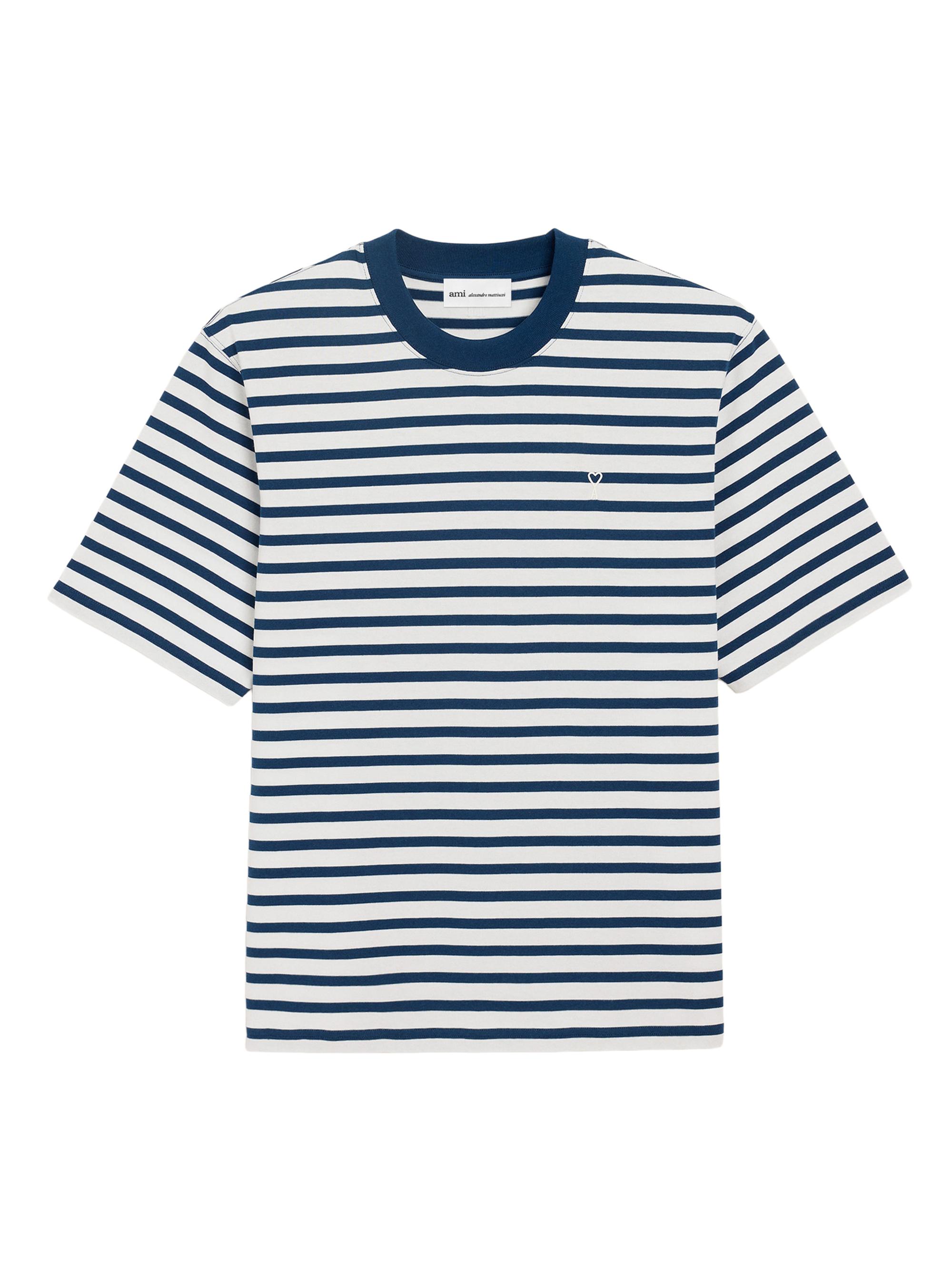 AMI Paris Men's Quota Striped Crewneck T-Shirt - Encre Blanc