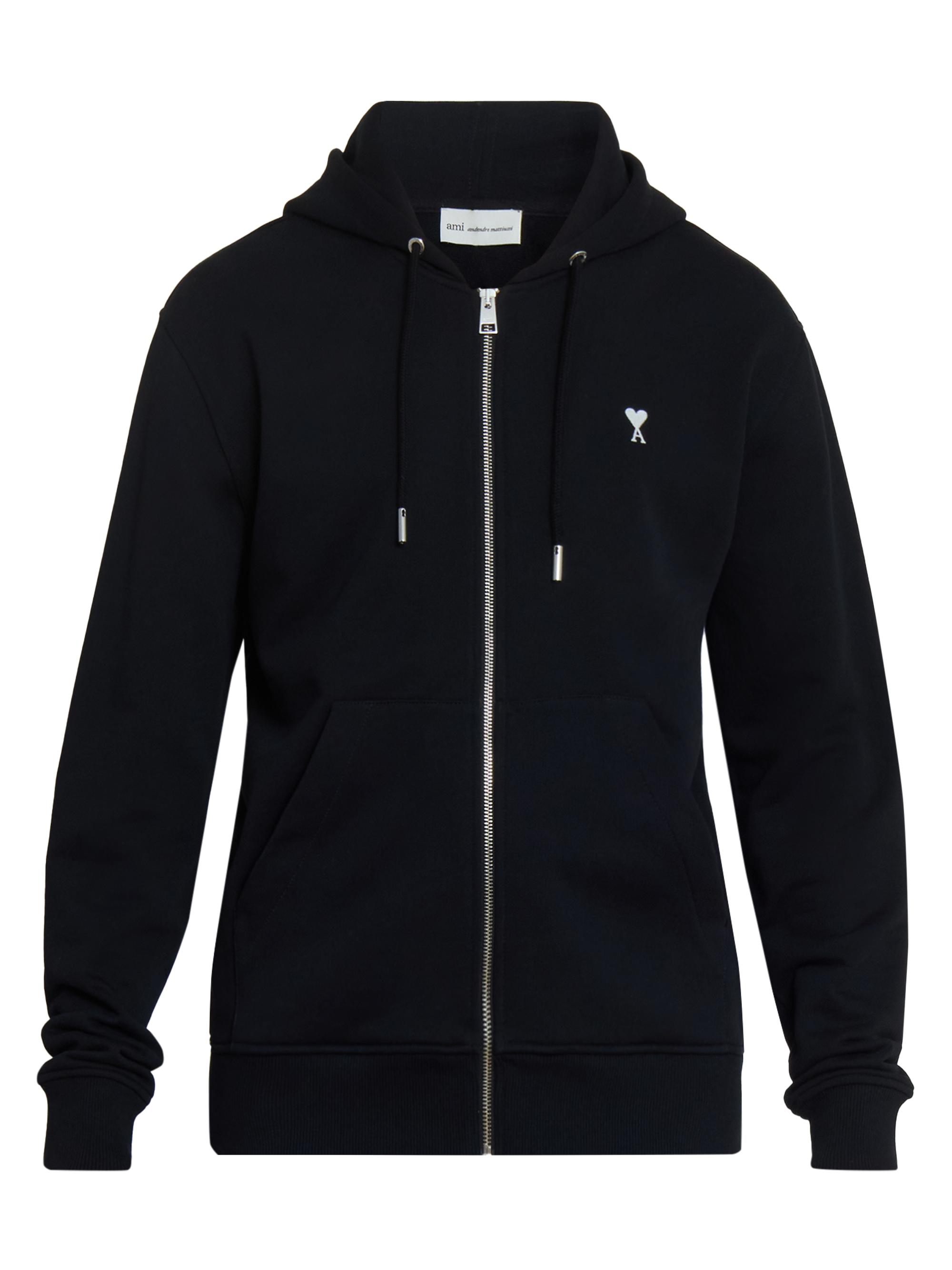 AMI Paris Men's Ami de Coeur Cotton Zip-Front Hoodie - Noir Blanc Creme