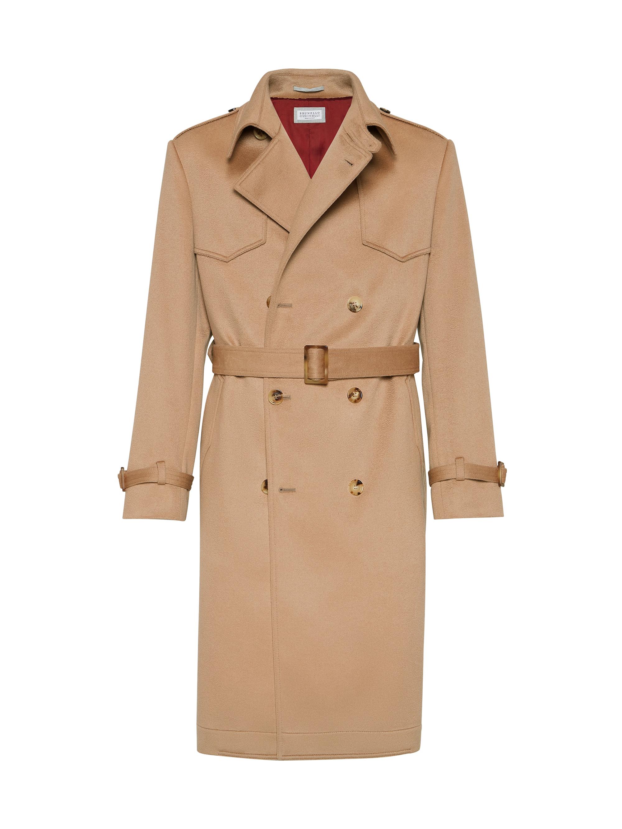 Brunello Cucinelli Men's Cashmere Beaver Cloth Trench Coat - Brown