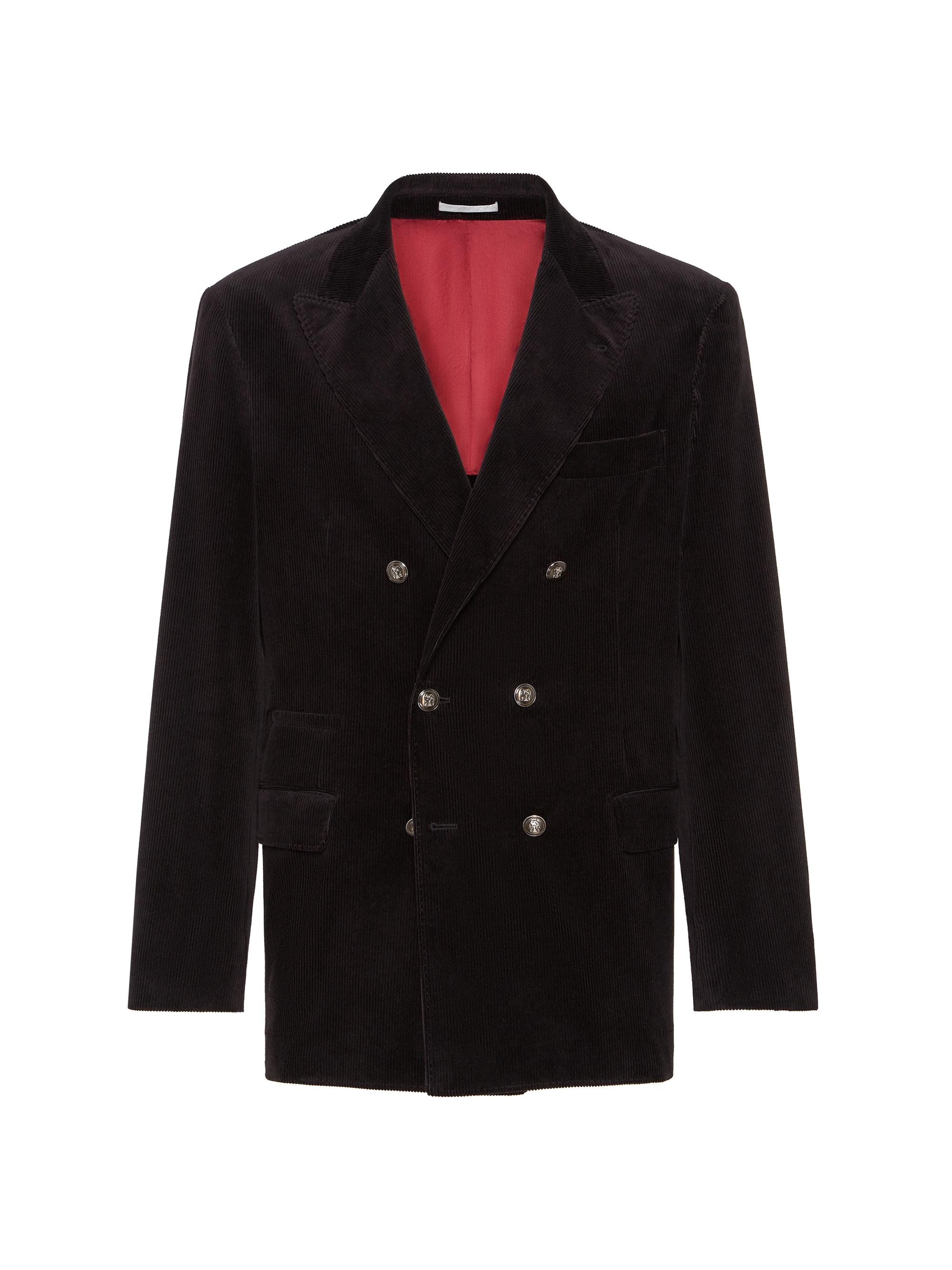 Brunello Cucinelli Men's Cotton and Cashmere Corduroy One and a Half Breasted Deconstructed Blazer - Black