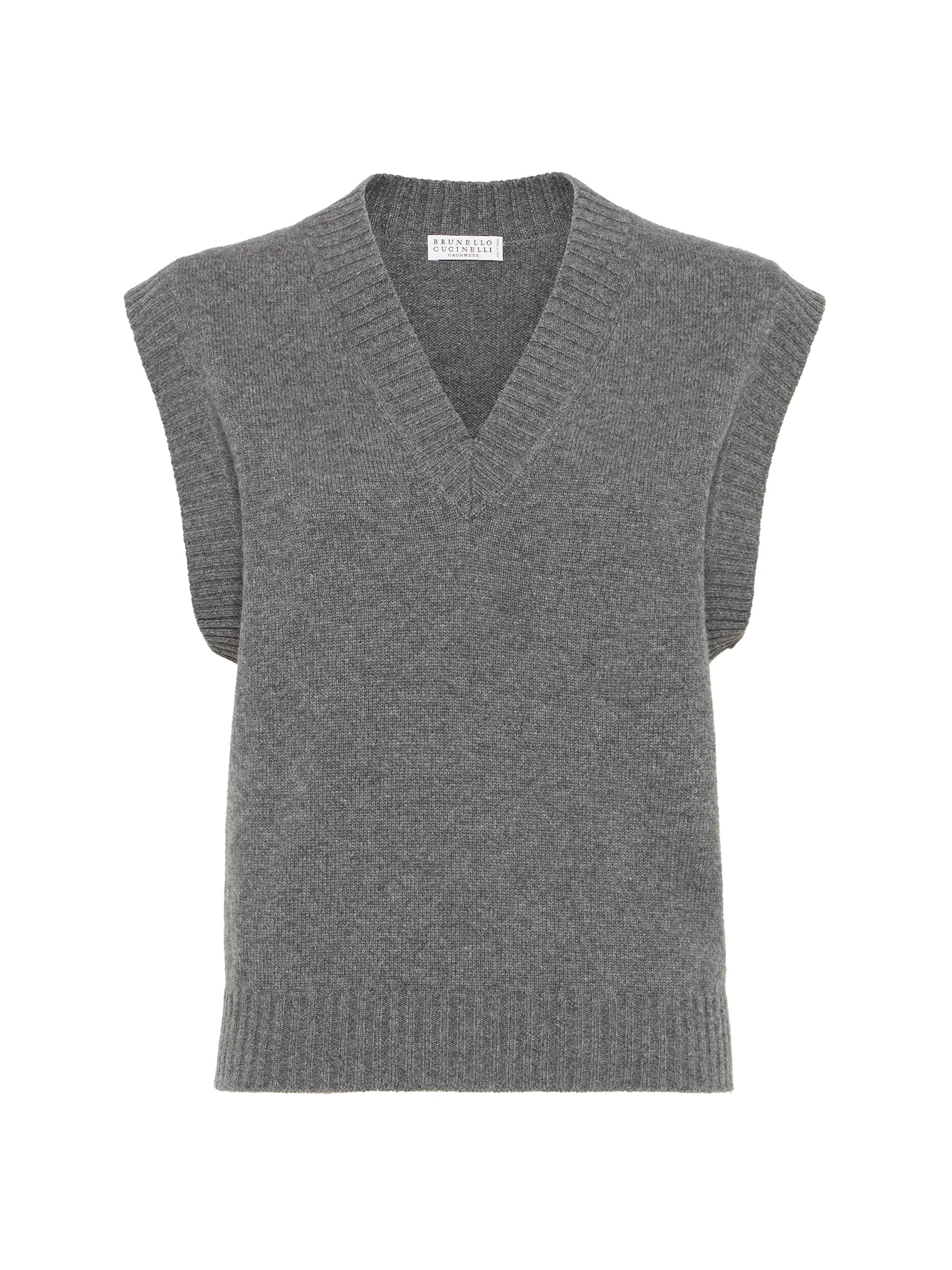 Brunello Cucinelli Women's Cashmere Sweater Vest with Monili - Lead