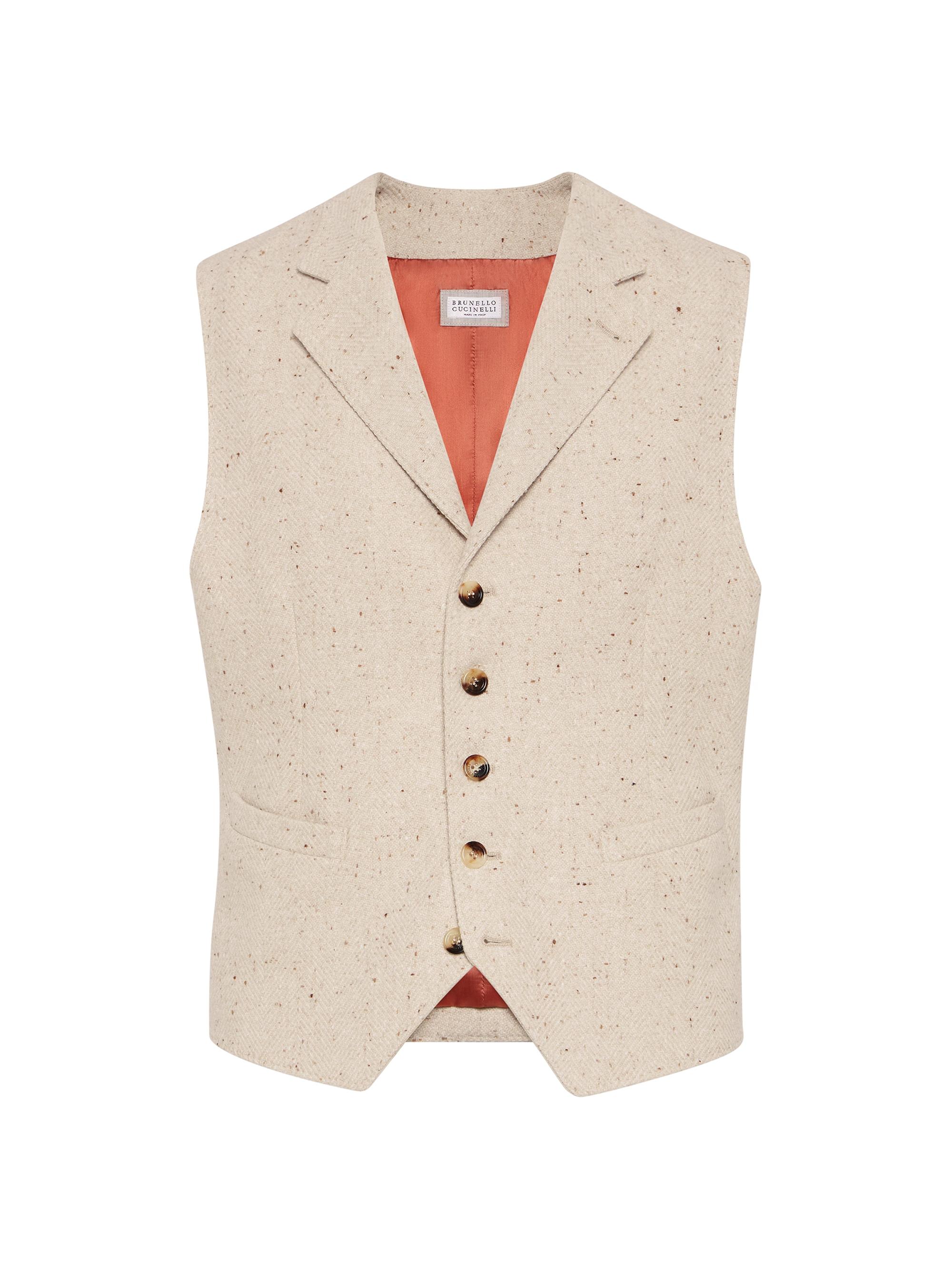 Brunello Cucinelli Men's Wool and Cashmere Flecked Diagonal Waistcoat - Buff