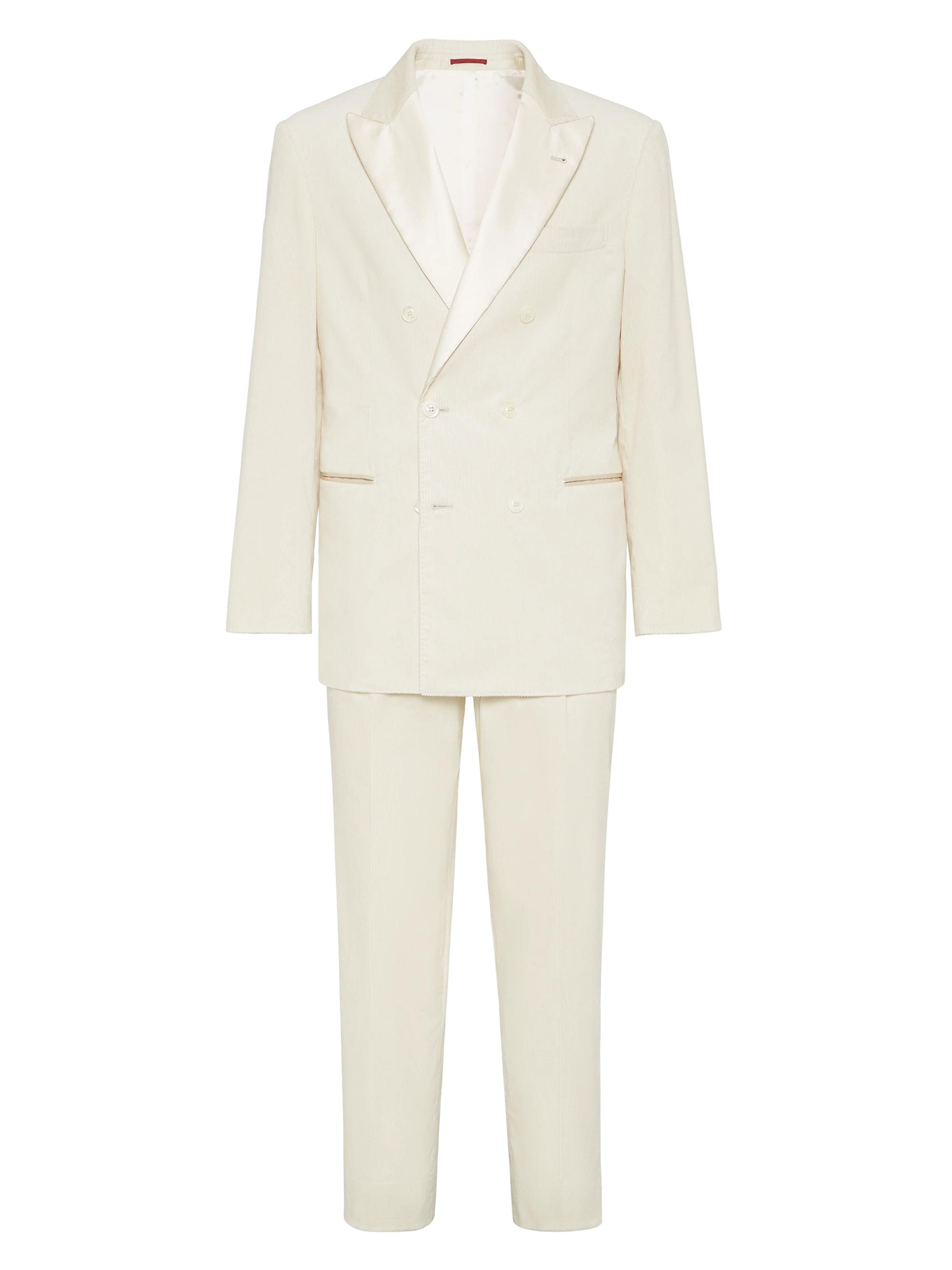 Brunello Cucinelli Men's Cotton Corduroy Tuxedo with One and a Half Breasted Peak Lapel Jacket and Trousers - Panama