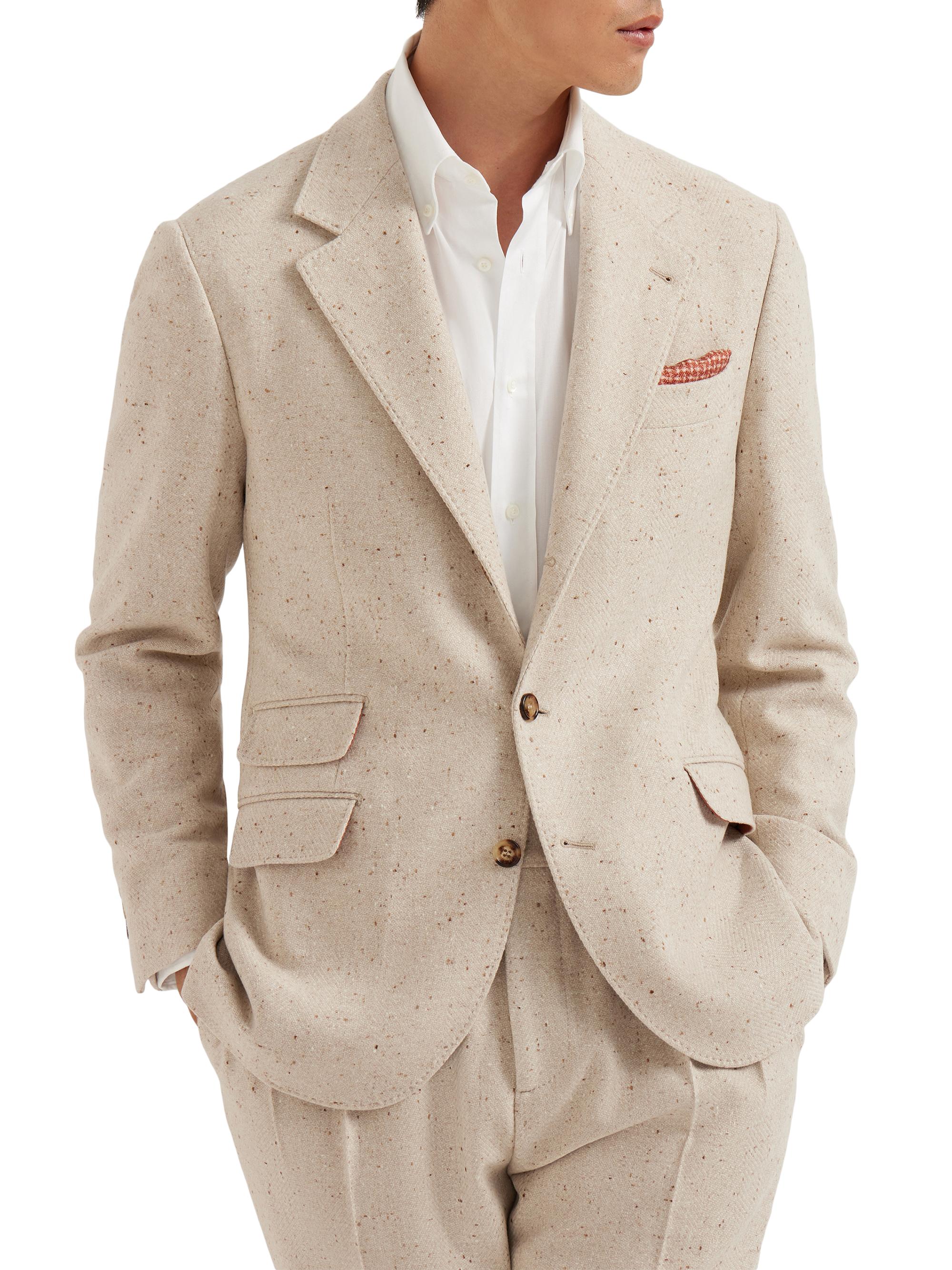 Brunello Cucinelli Men's Wool and Cashmere Flecked Diagonal Deconstructed Cavallo Blazer - Buff