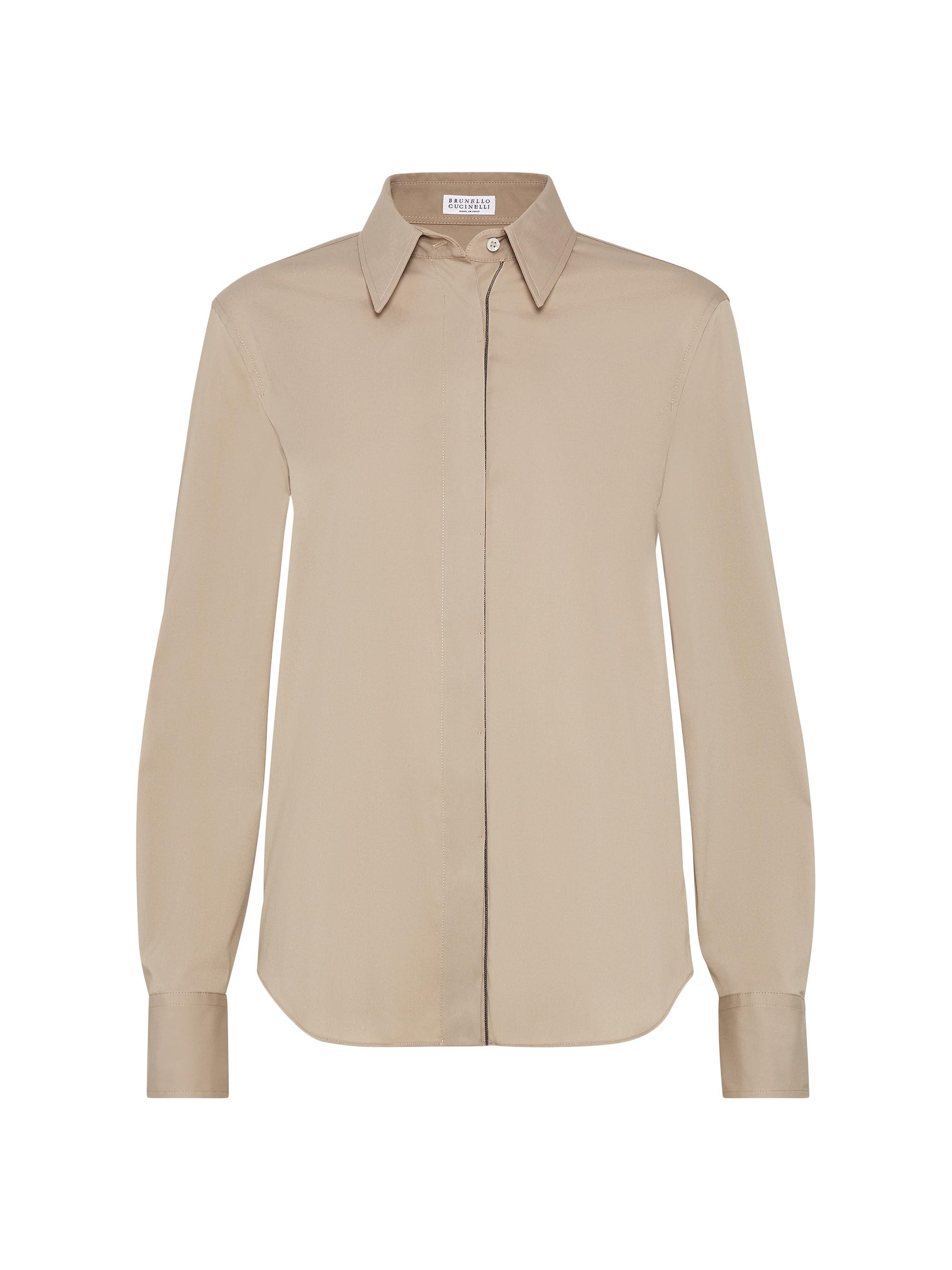 Brunello Cucinelli Women's Stretch Cotton Poplin Shirt with Shiny Trim - Beige