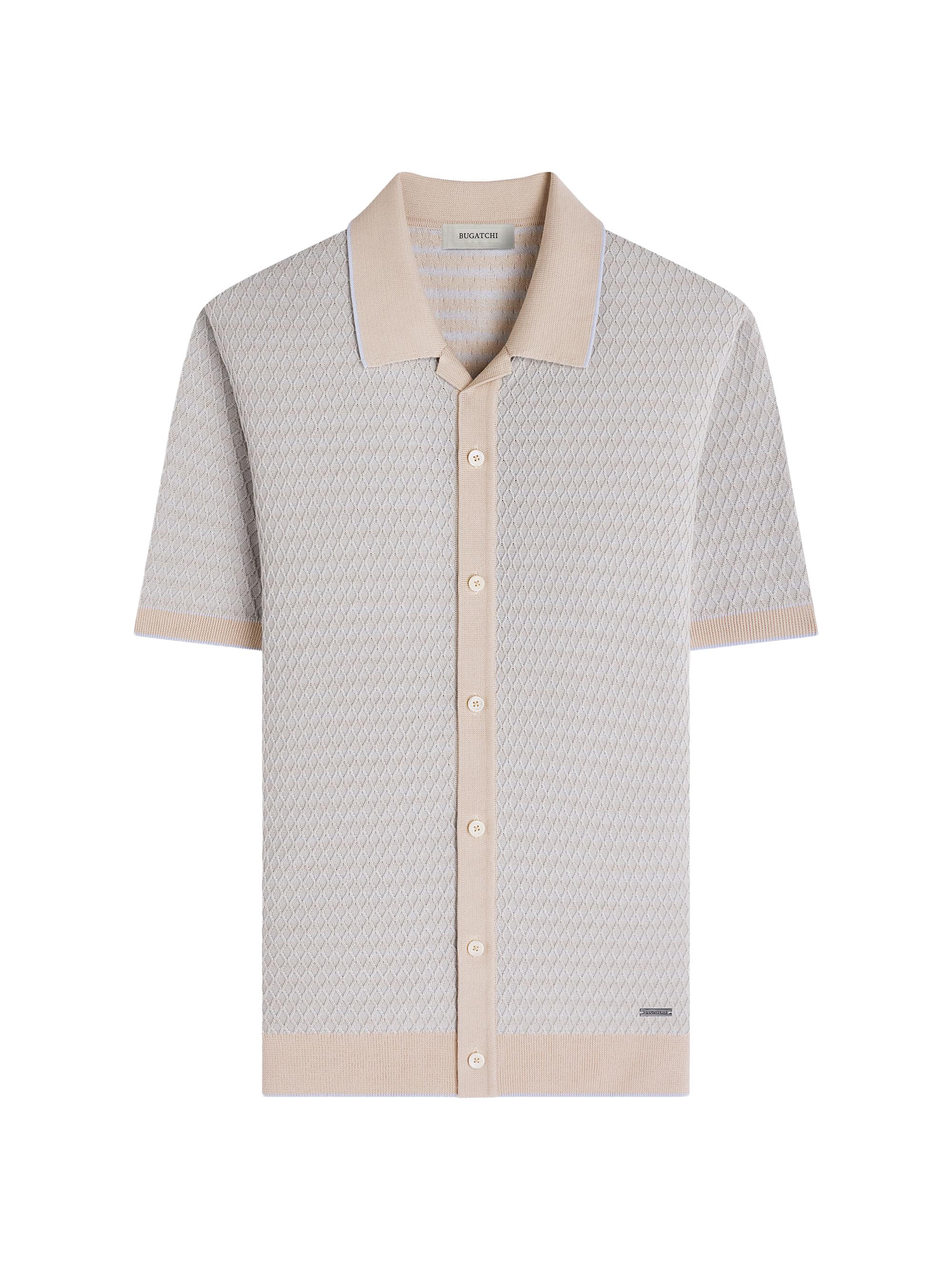 Bugatchi Men's Honeycomb-Knit Cotton Short-Sleeve Sweater - Almond