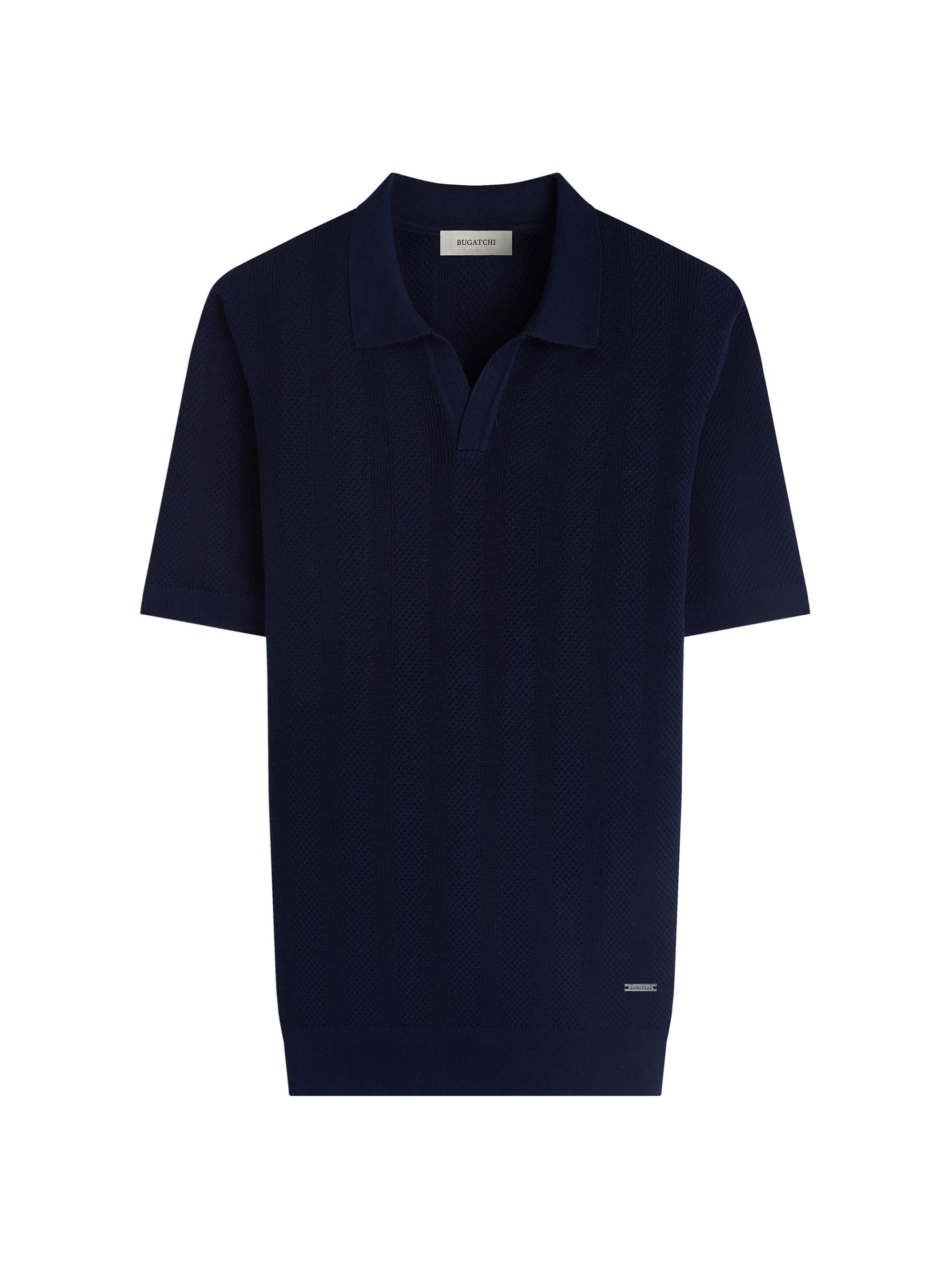 Bugatchi Men's Textured Stripe Johnny Collar Sweater - Navy