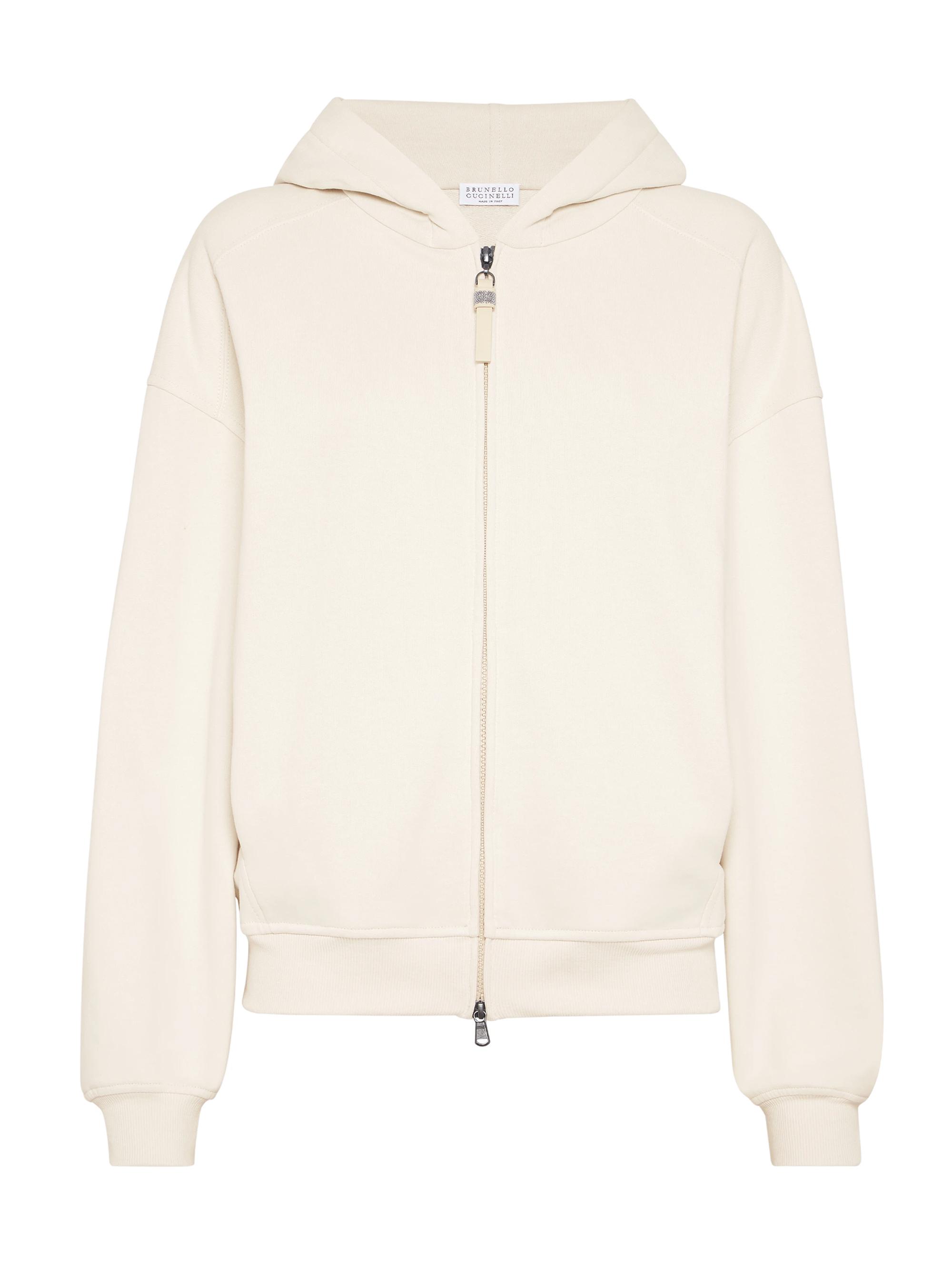 Brunello Cucinelli Women's Cotton Smooth French Terry Hooded Sweatshirt - Milk