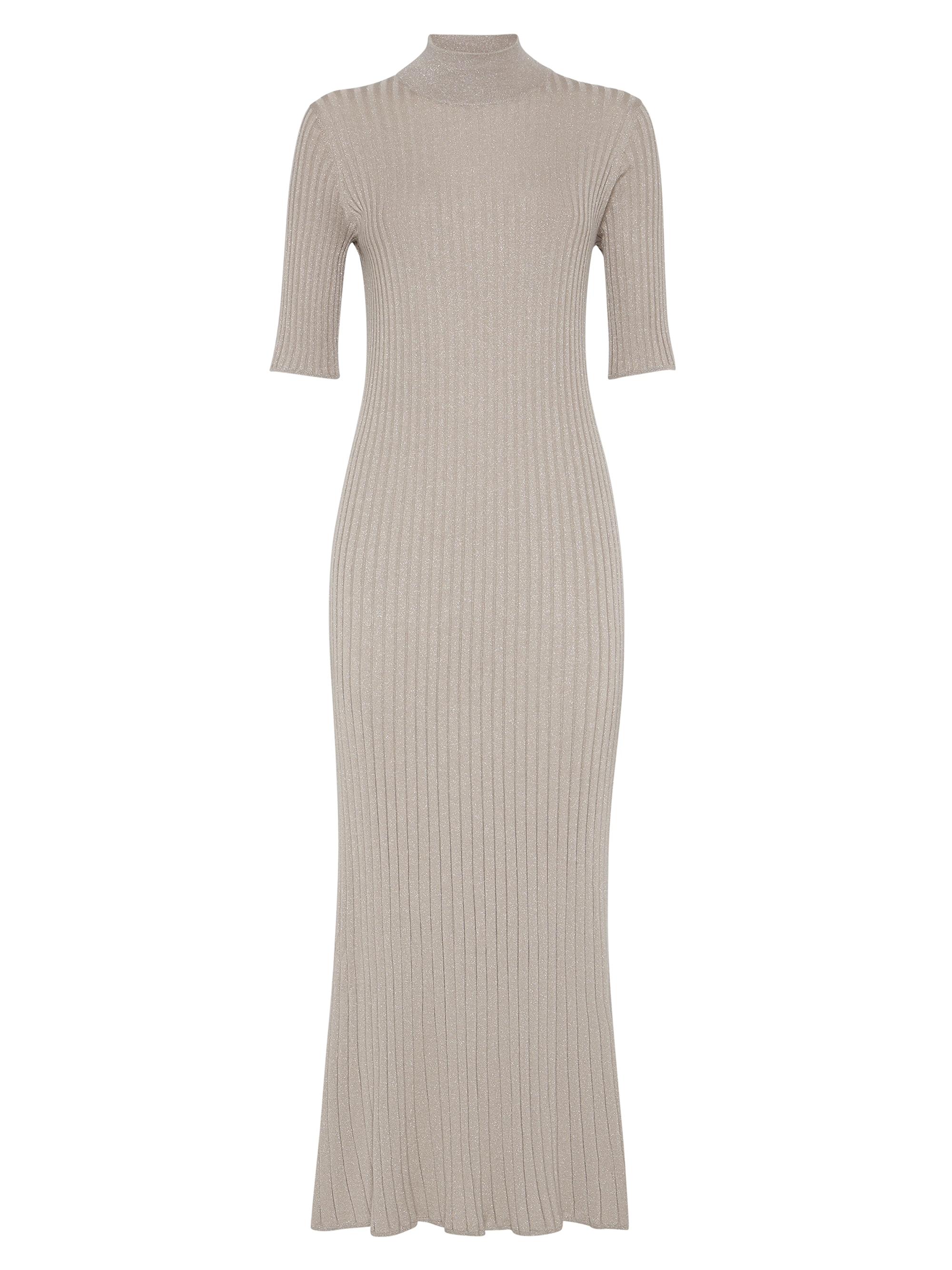 Brunello Cucinelli Women's Sparkling Cashmere and Silk Rib Knit Dress - Taupe Smoke